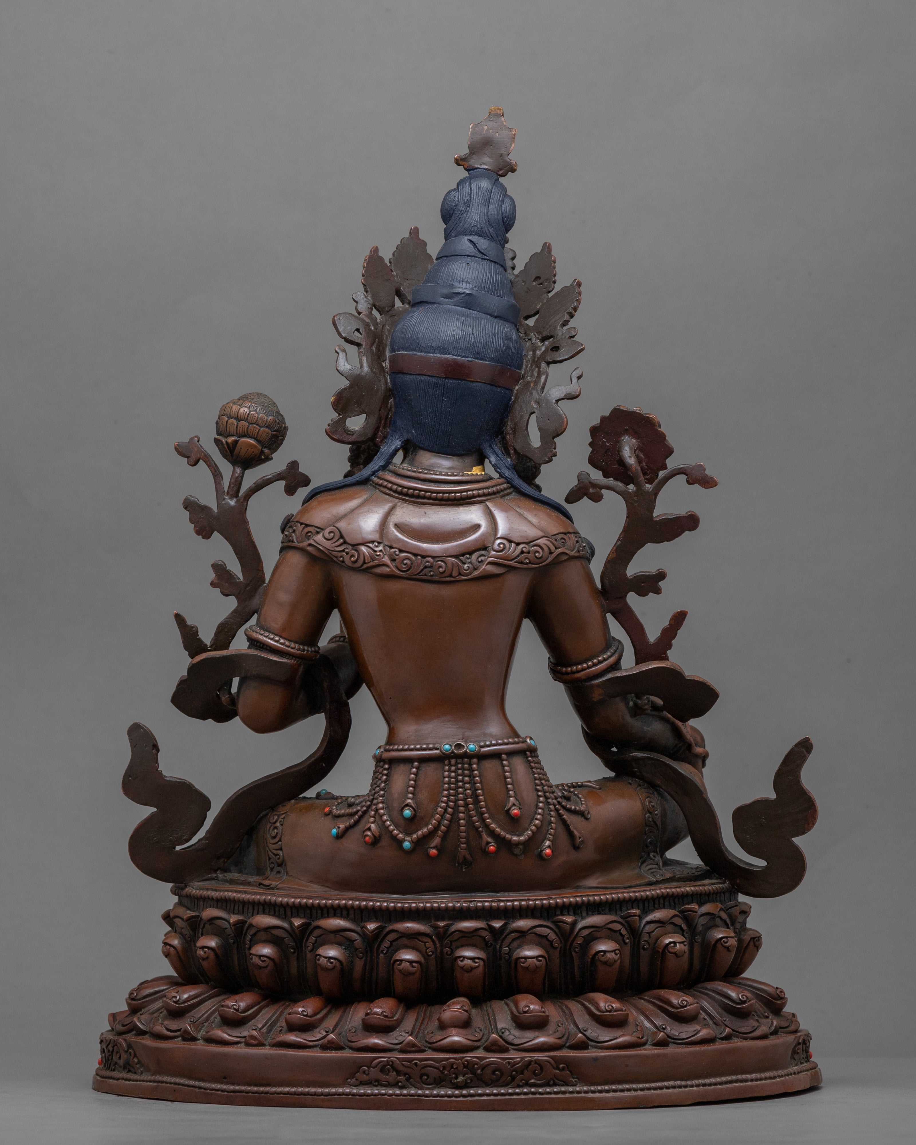 Gold-Gilded Statue Of Green Tara Face For Meditation | Buddhist Deity Figurine For Ritual