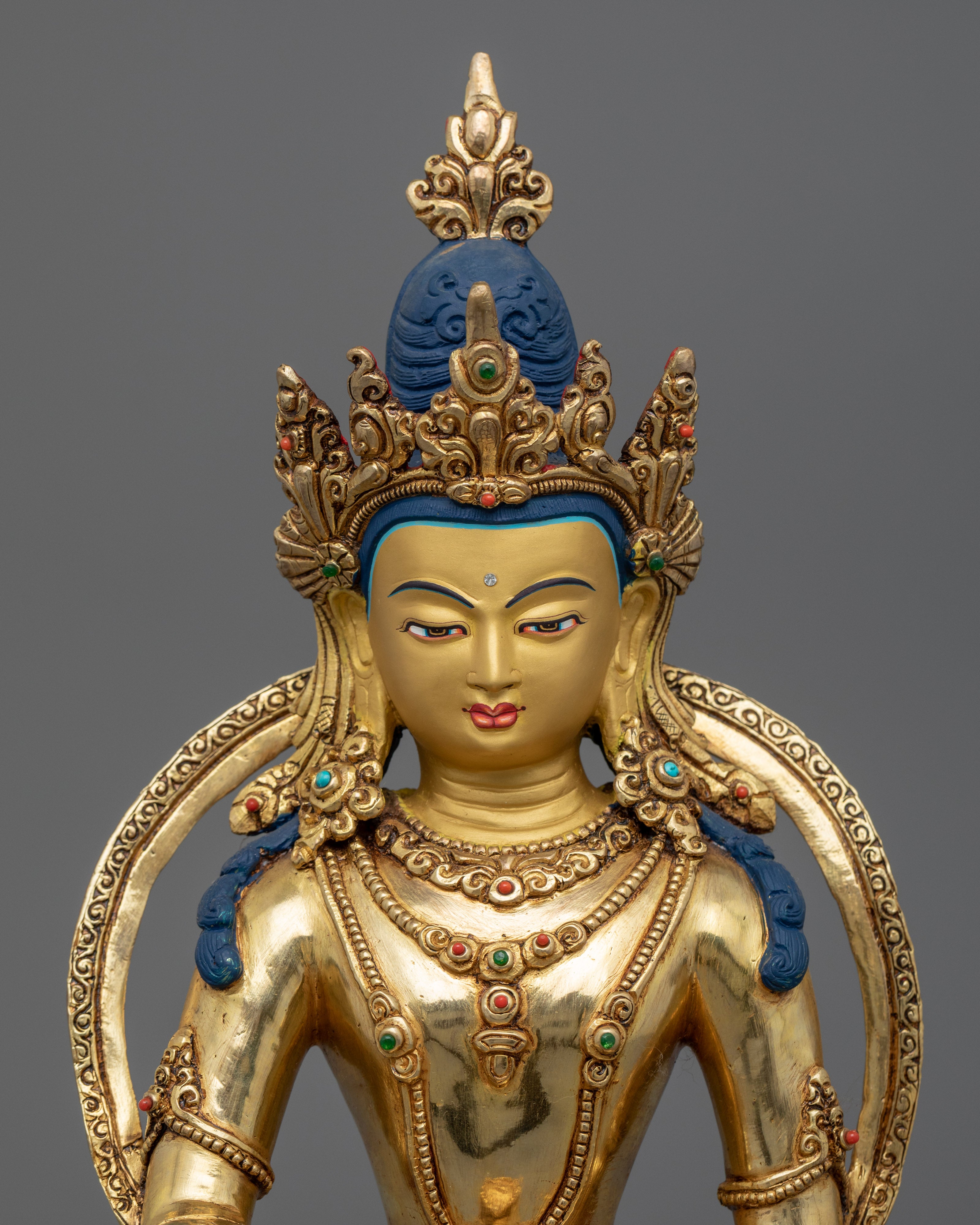 Sakya Muni Buddha Crowned Statue | Buddhist Deity Figurine For Ritual