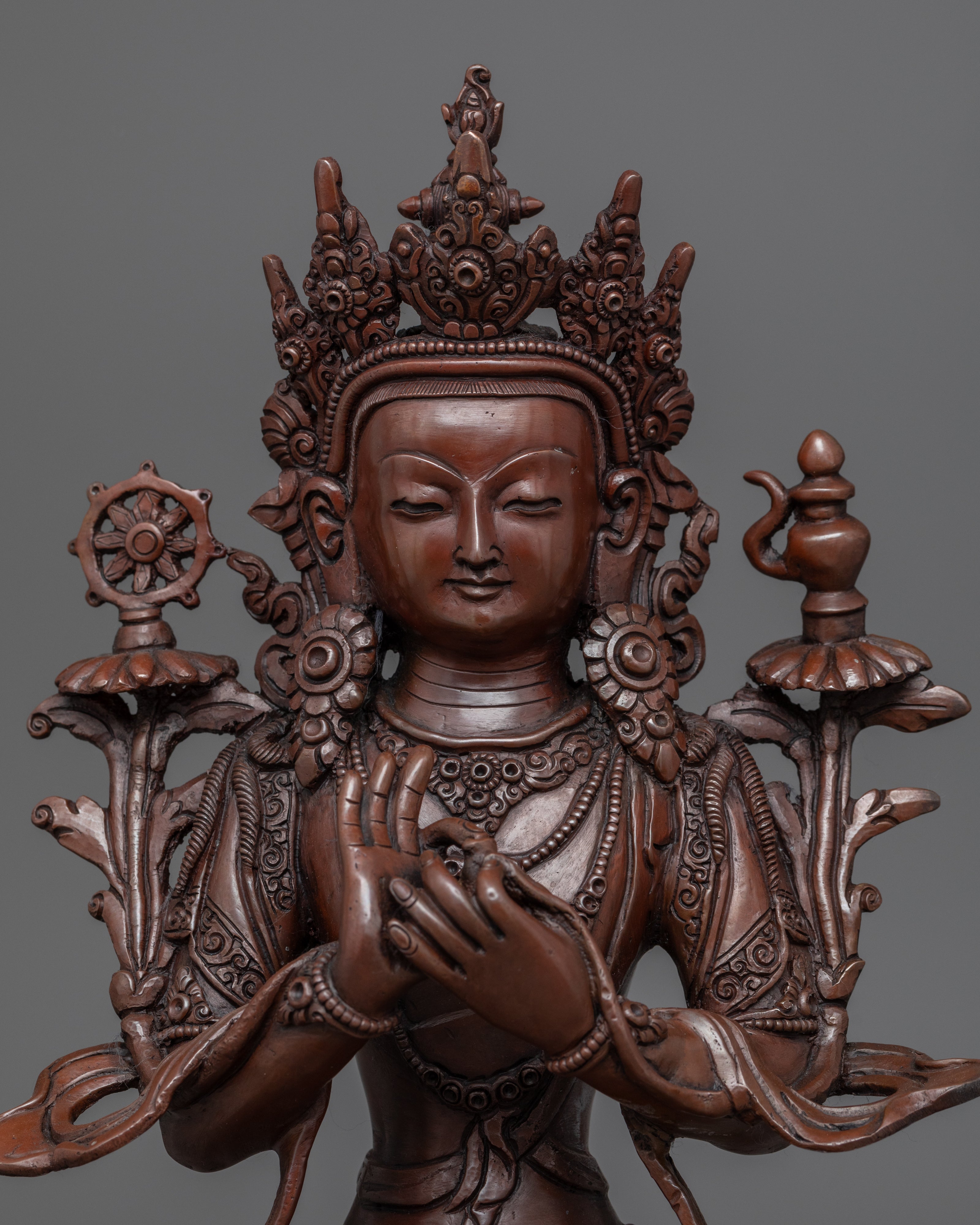 Maitreya The Future Buddha Sculpture | Oxidized Copper Artwork Of Buddhist Deity