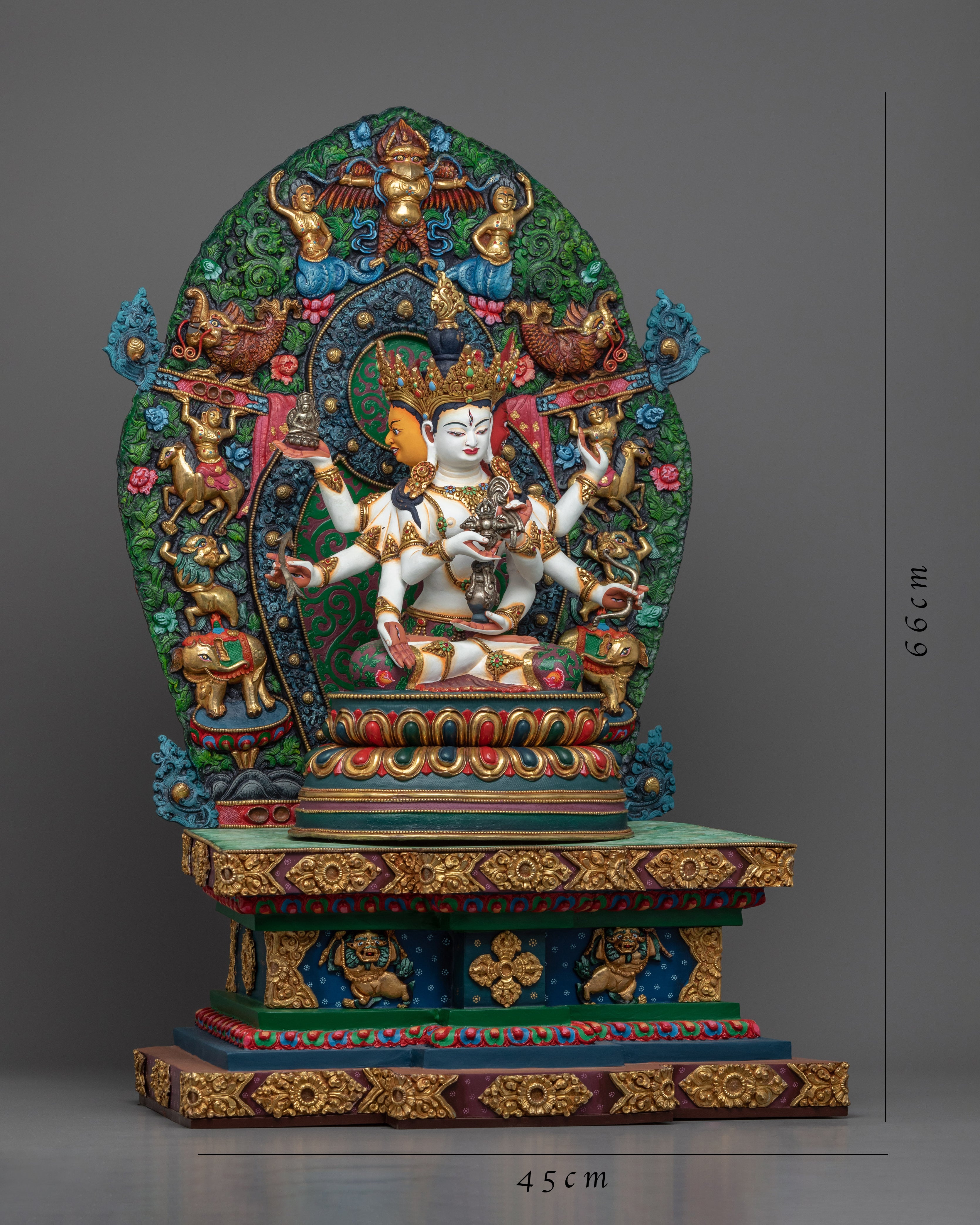 Acrylic Painted Statue For Namgyalma Long Mantra Practice | Tibetan Art Plated with Gold