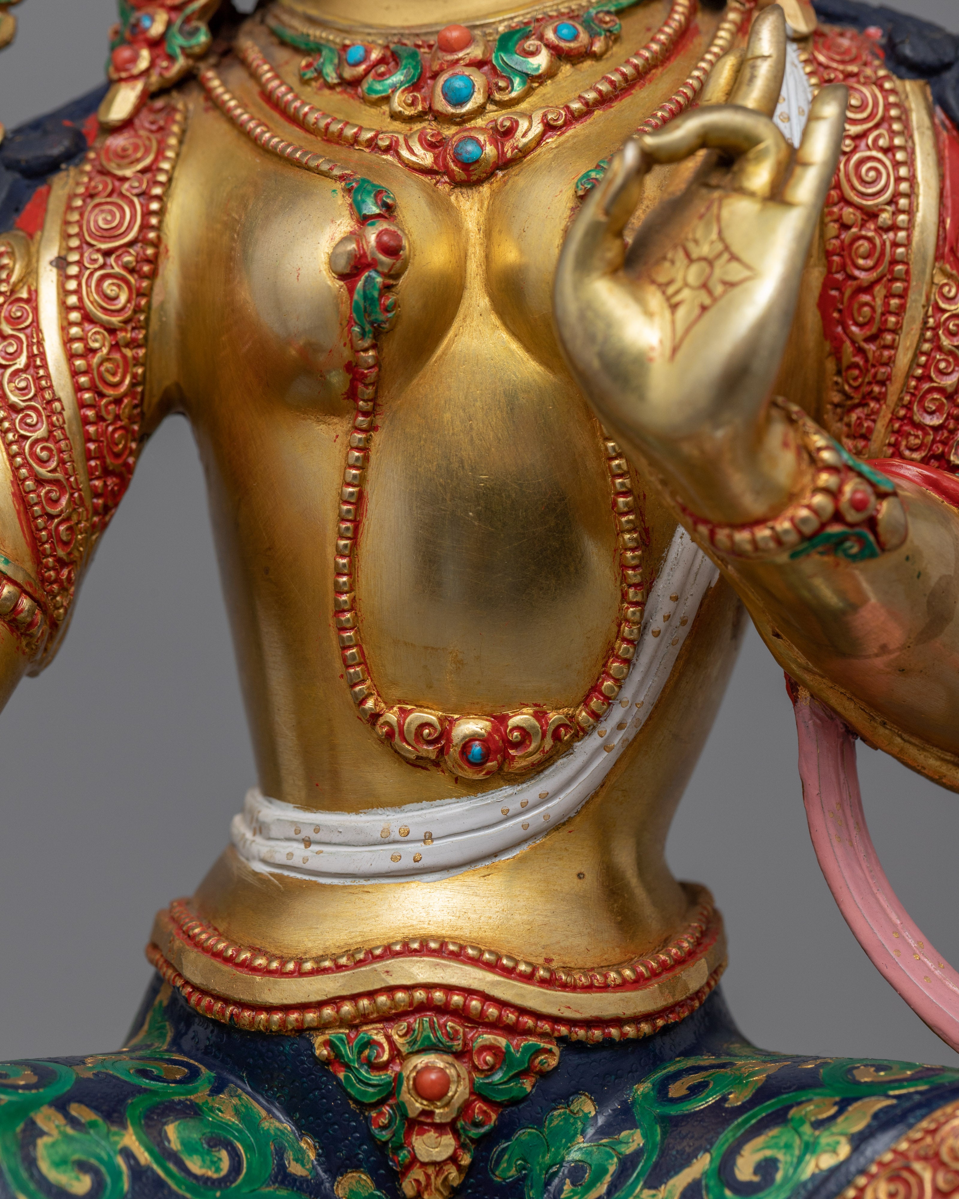 Nepali Princess Tara Gold Statue | Traditional Himalayan Green Tara Sculpture