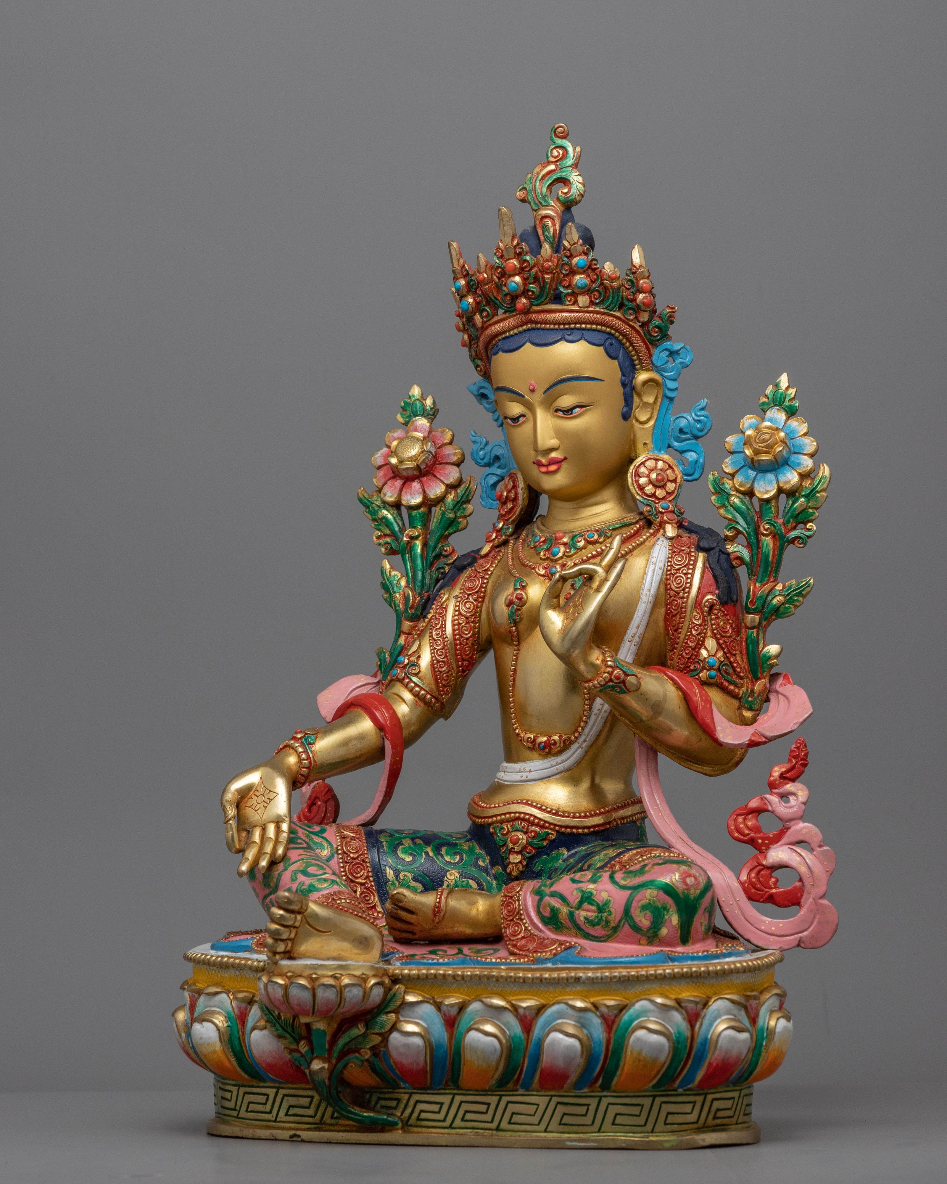 Nepali Princess Tara Gold Statue | Traditional Himalayan Green Tara Sculpture