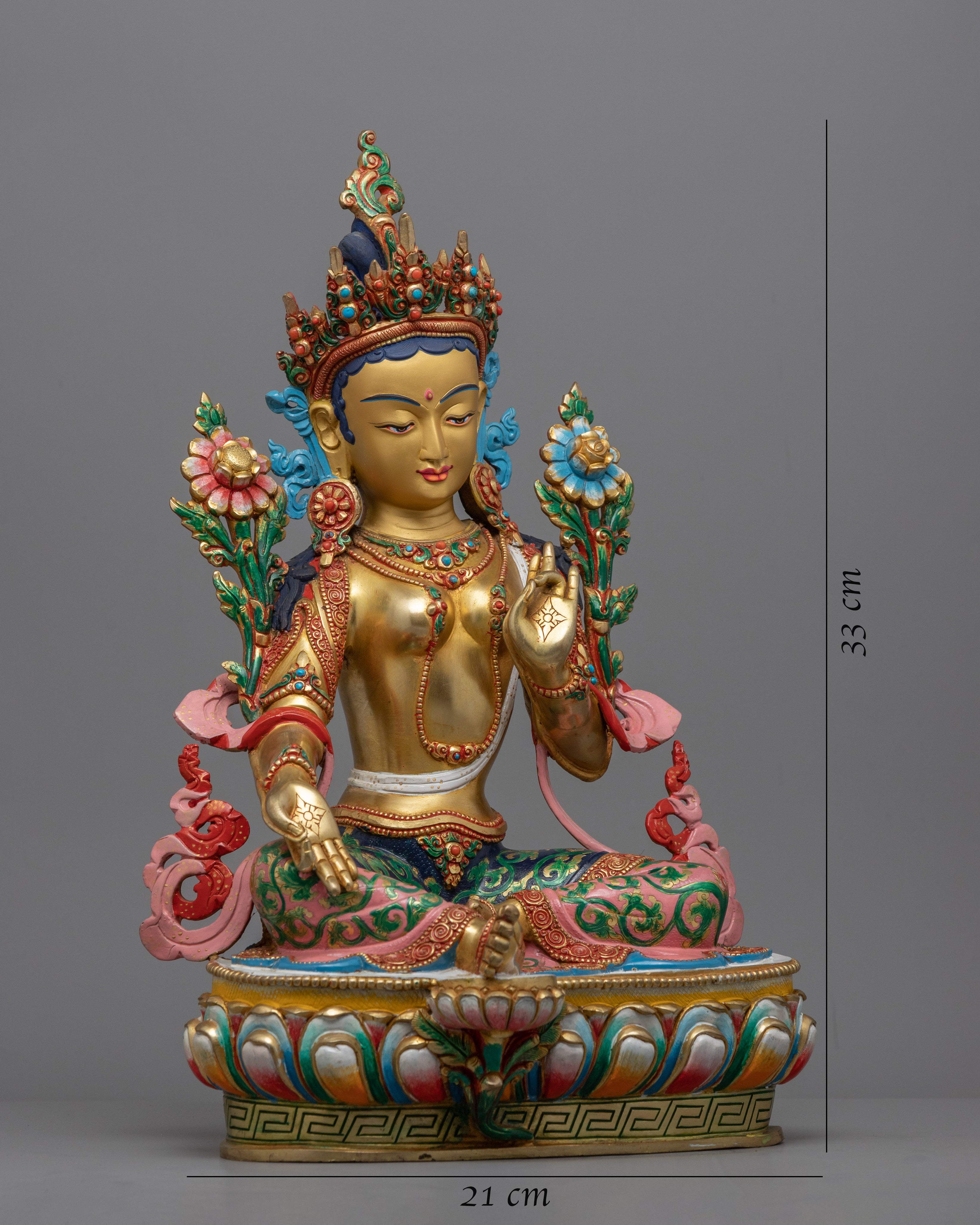 Nepali Princess Tara Gold Statue | Traditional Himalayan Green Tara Sculpture