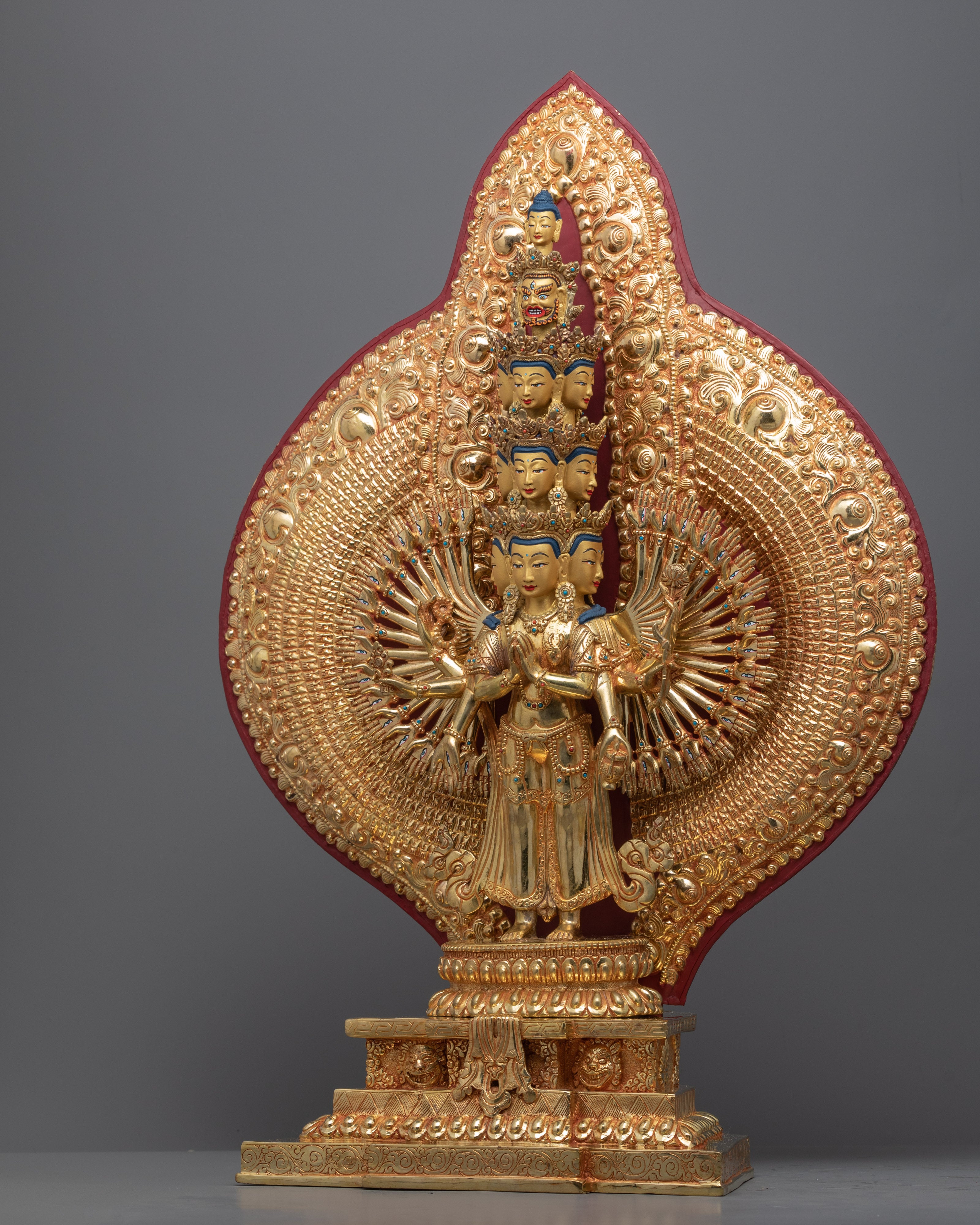 Bodhisattva Avalokiteshvara 1000 Arms Statue | Traditionally Gold-Gilded Chenrezig Figurine