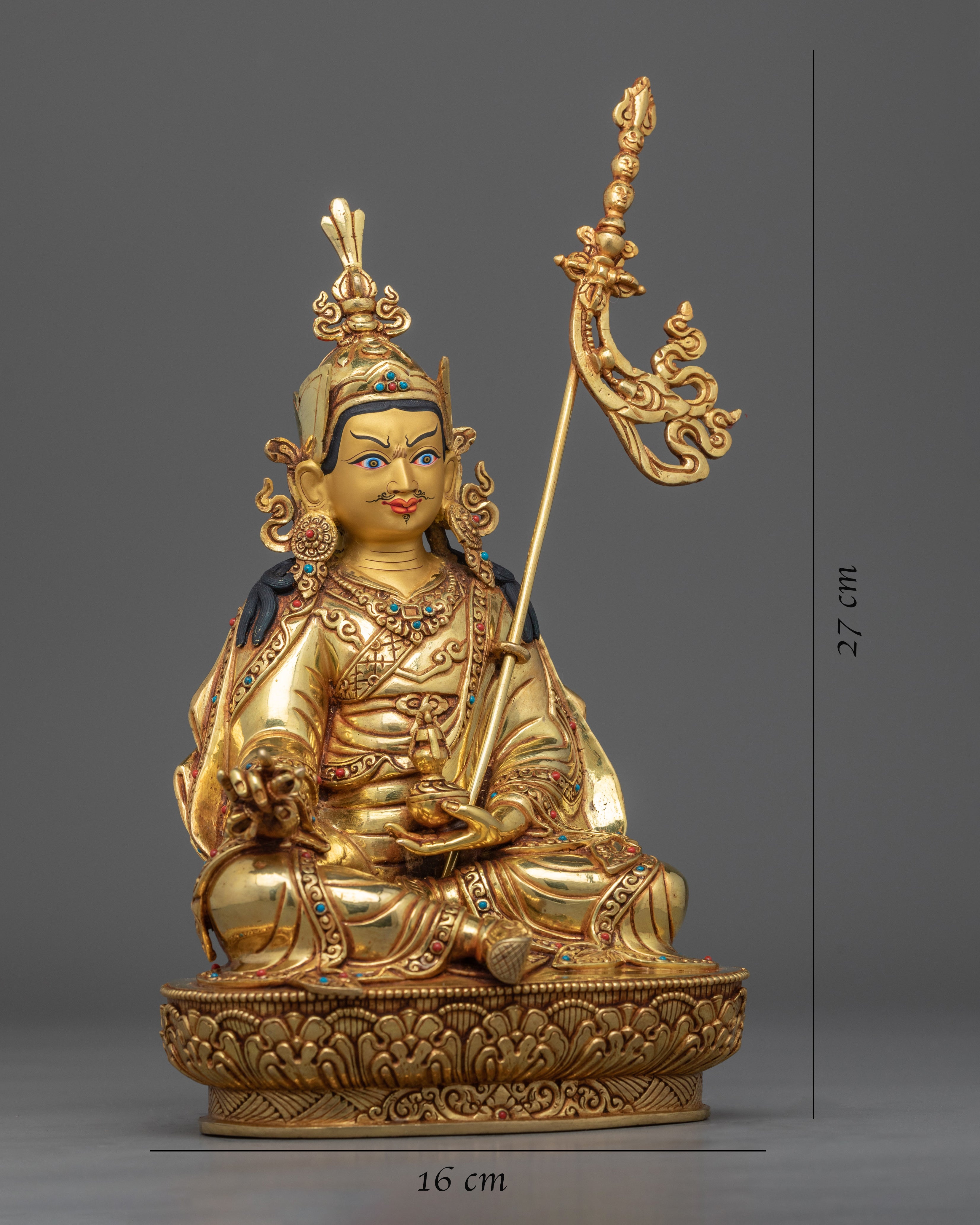 24K Gold Gilded Statue To Practice Guru Rinpoche Mantra In Tibetan | Lotus Born Master Art