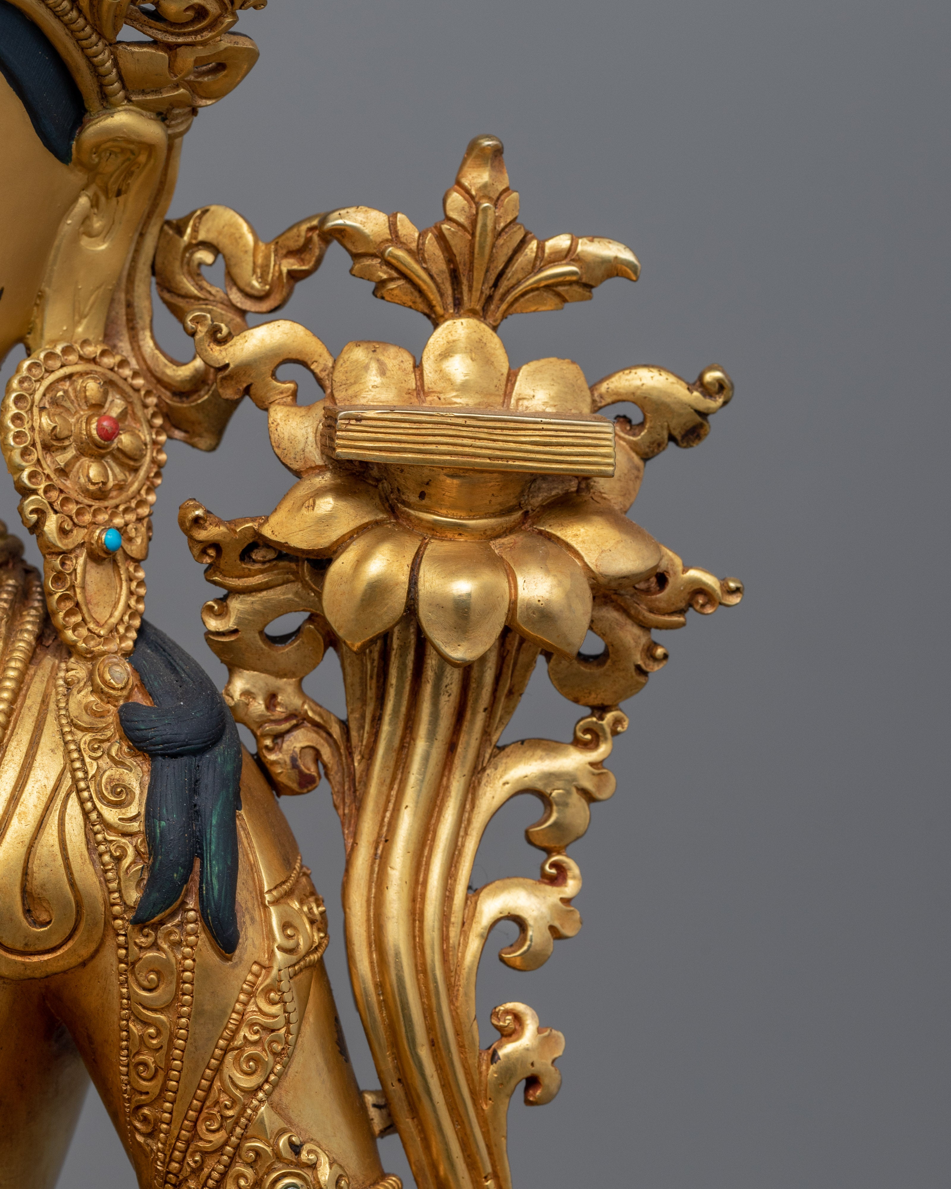 Gold Statue For Buddha Wisdom Shakti Power | Hand-Carved Buddhist Deity Sculpture