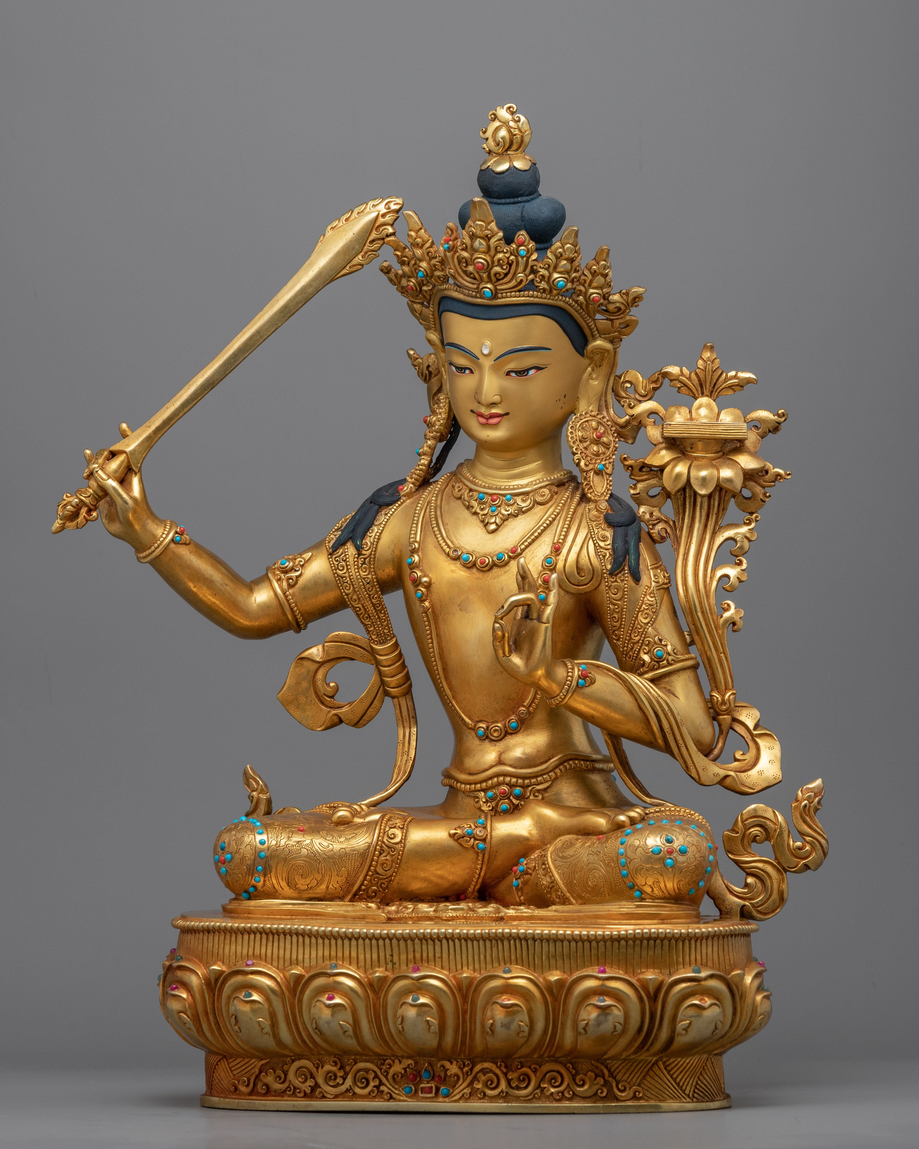 Gold Statue For Buddha Wisdom Shakti Power | Hand-Carved Buddhist Deity Sculpture
