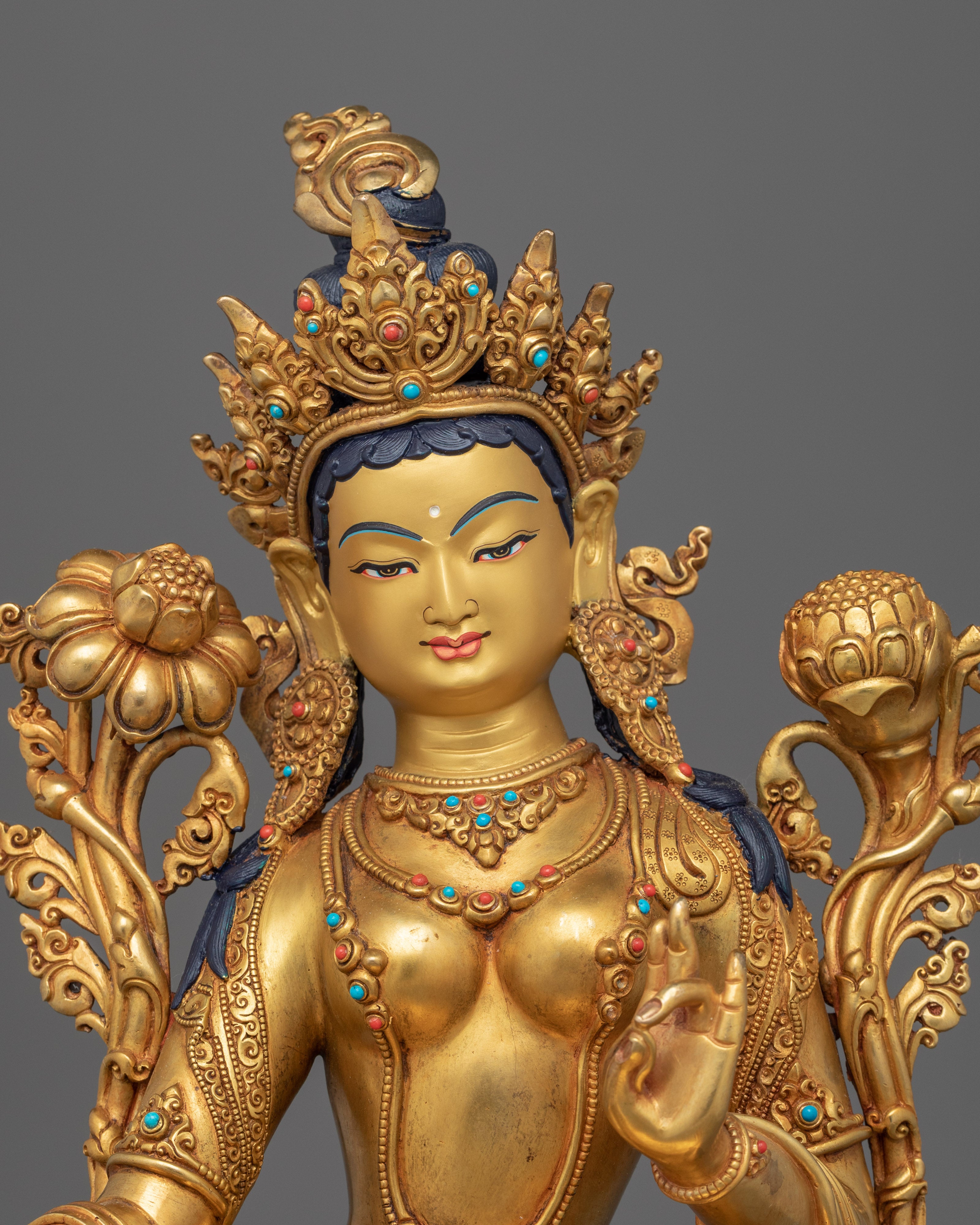 Green Tara Day Prayer Statue | 24K Gold-Gilded Mother Tara Statue