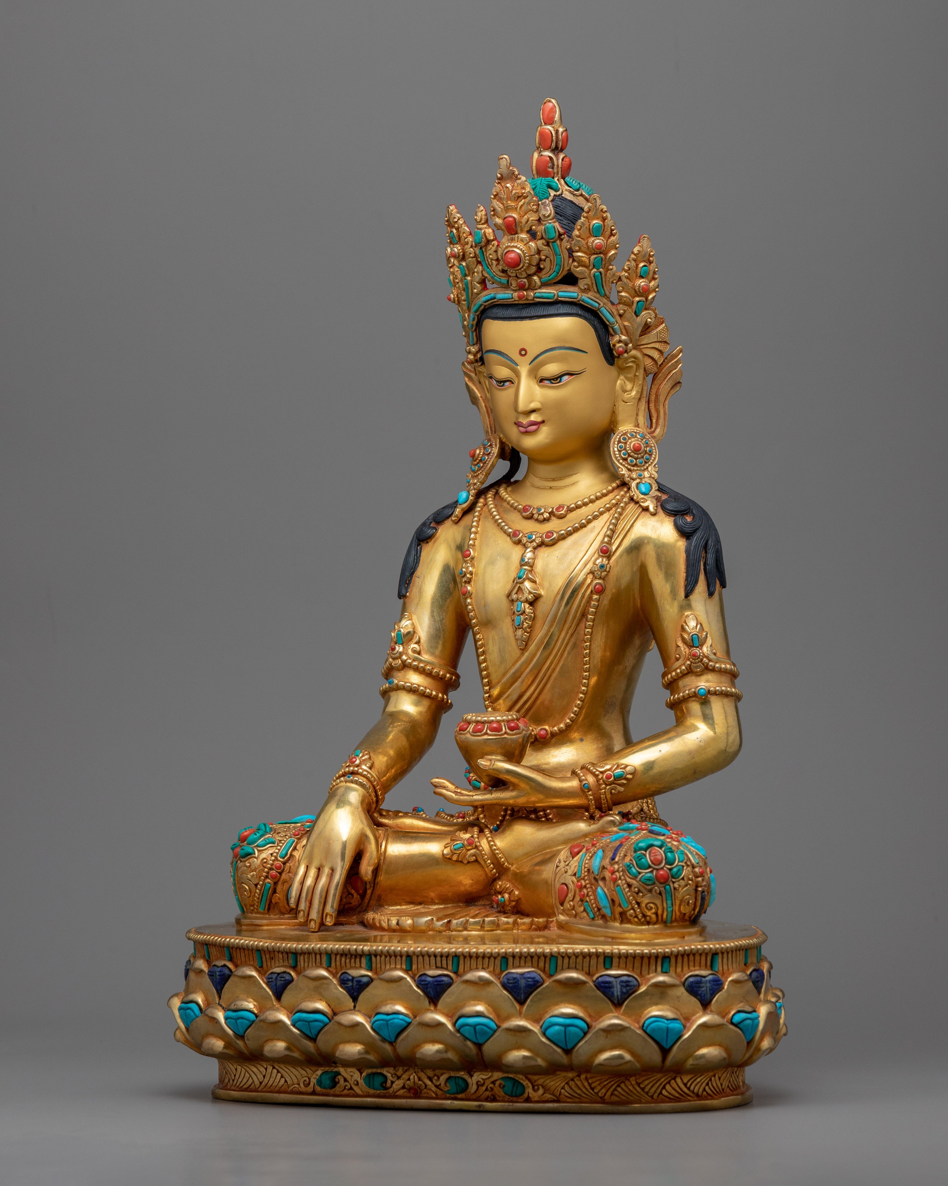 Shakyamuni Buddha Mantra Practice Statue | Gold-Gilded Himalayan Artwork