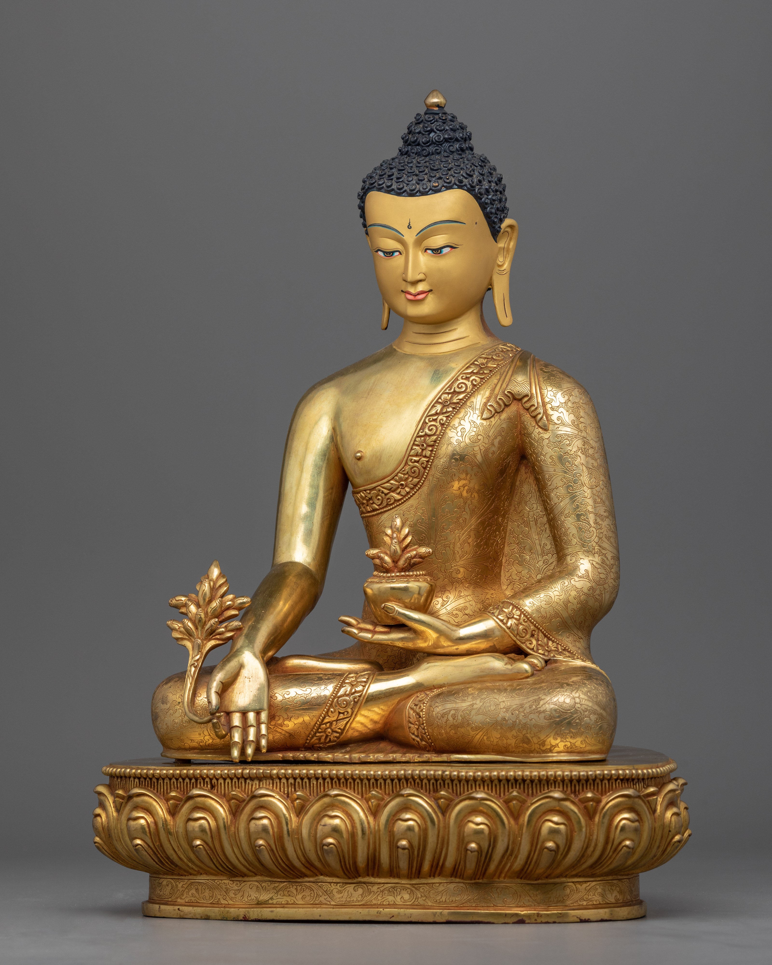 24K Gold-Gilded Blue Buddha Healing Statue | Buddhist Healing Medicine Buddha Figurine
