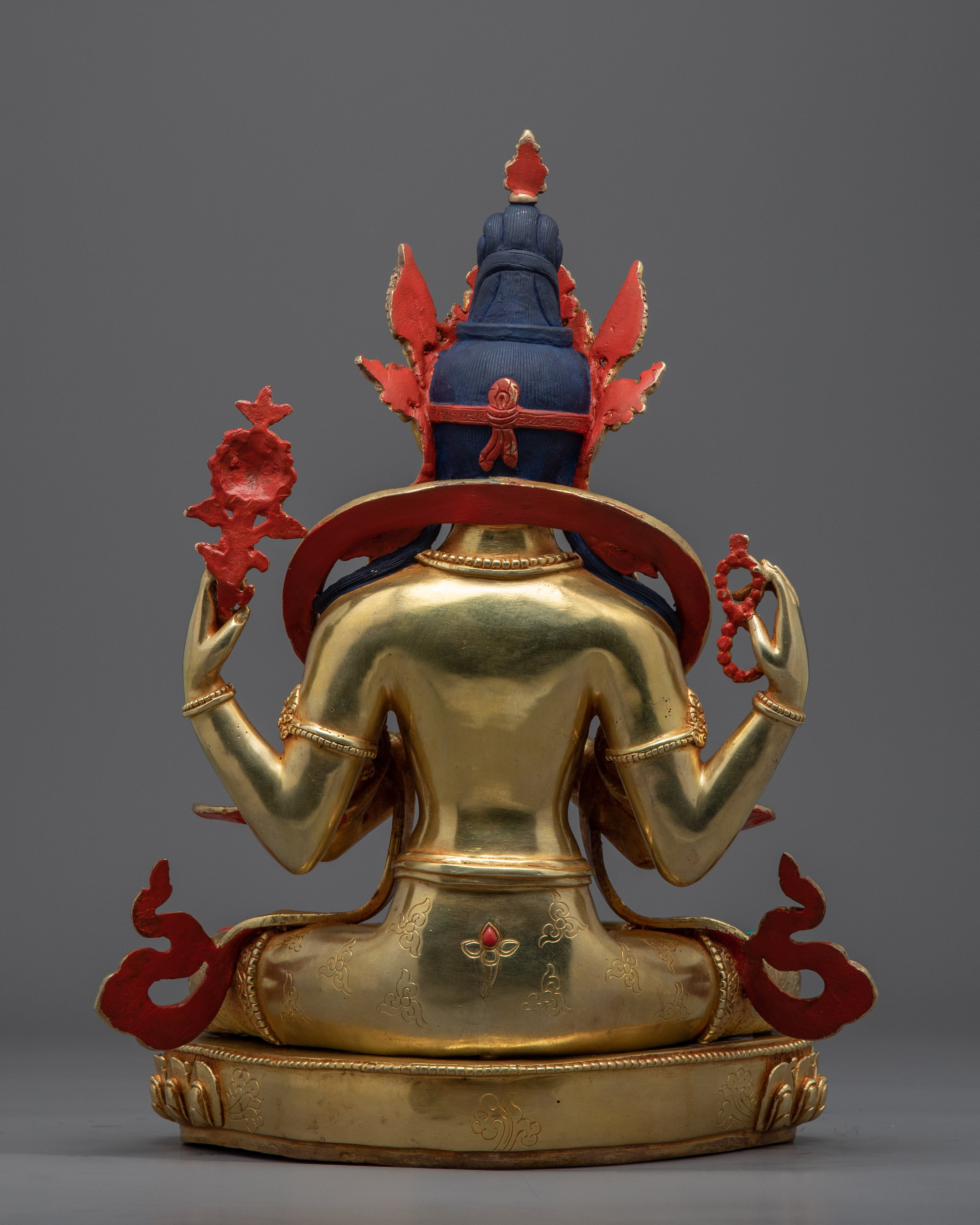 Religious Statue For Mantra Avalokitesvara | Gold Gilded Statue For Meditation