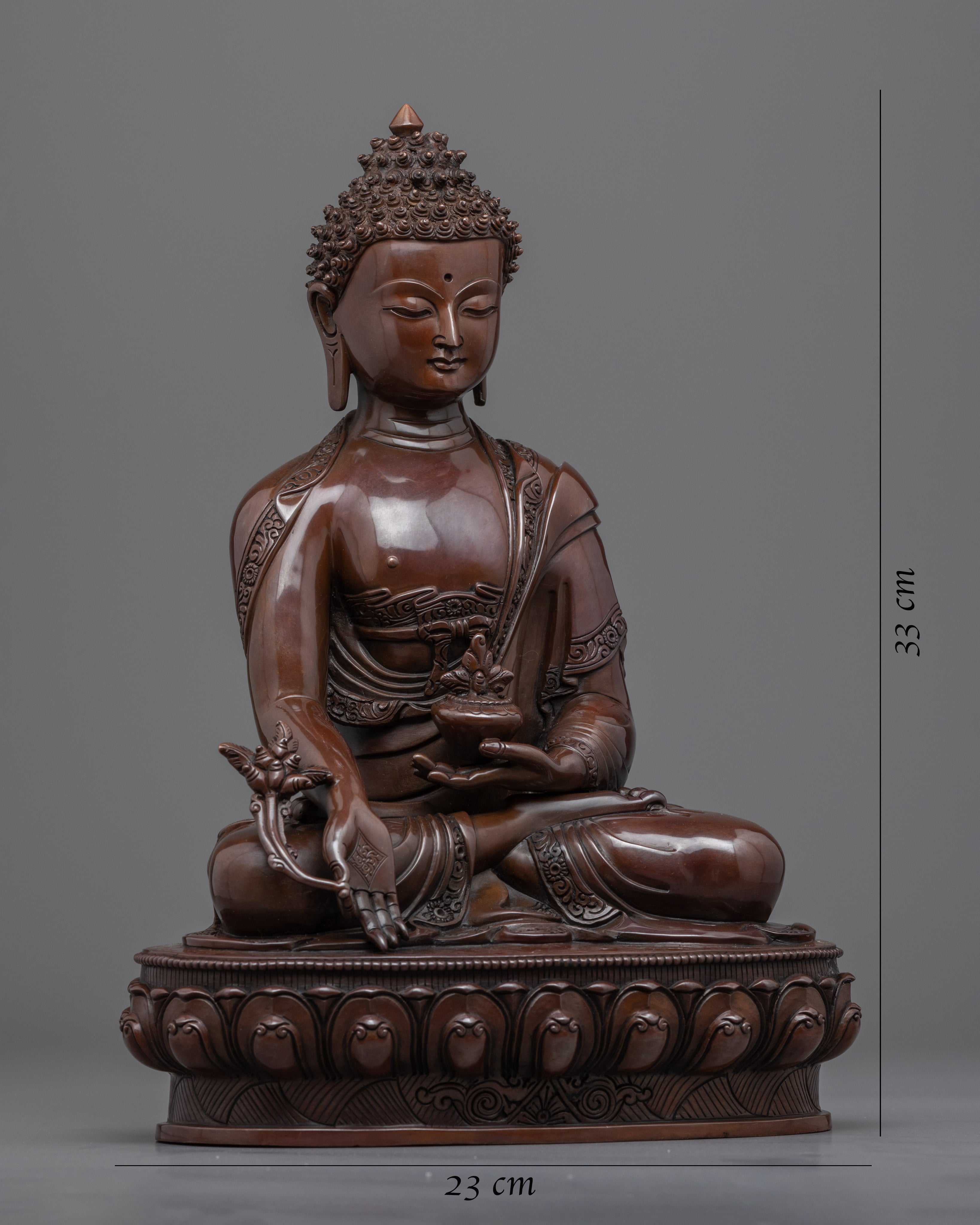 Oxidized Copper Bhaisajyaguru Buddha Sculpture | Traditional Medicine Buddha Himalayan Art