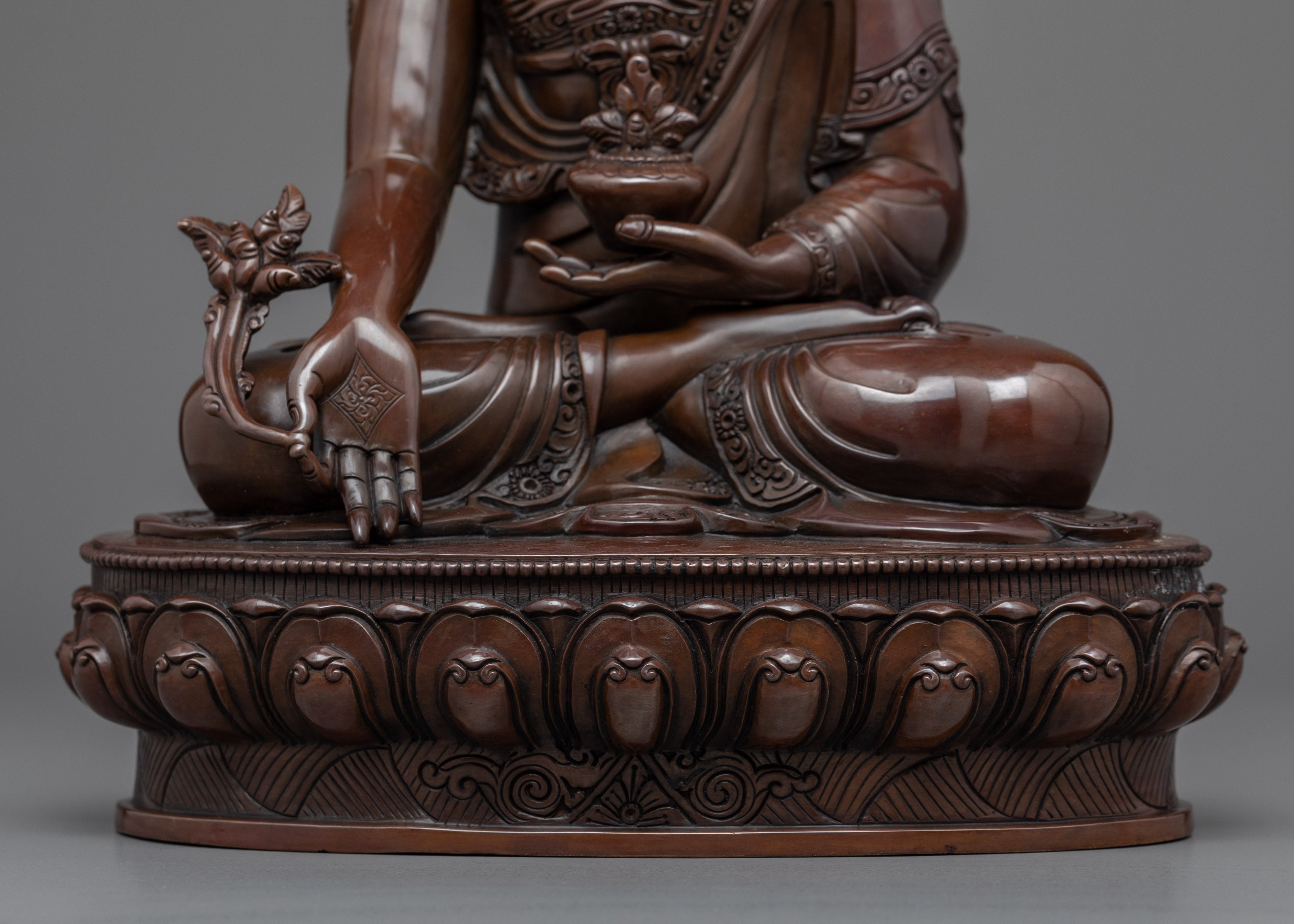 Oxidized Copper Bhaisajyaguru Buddha Sculpture | Traditional Medicine Buddha Himalayan Art