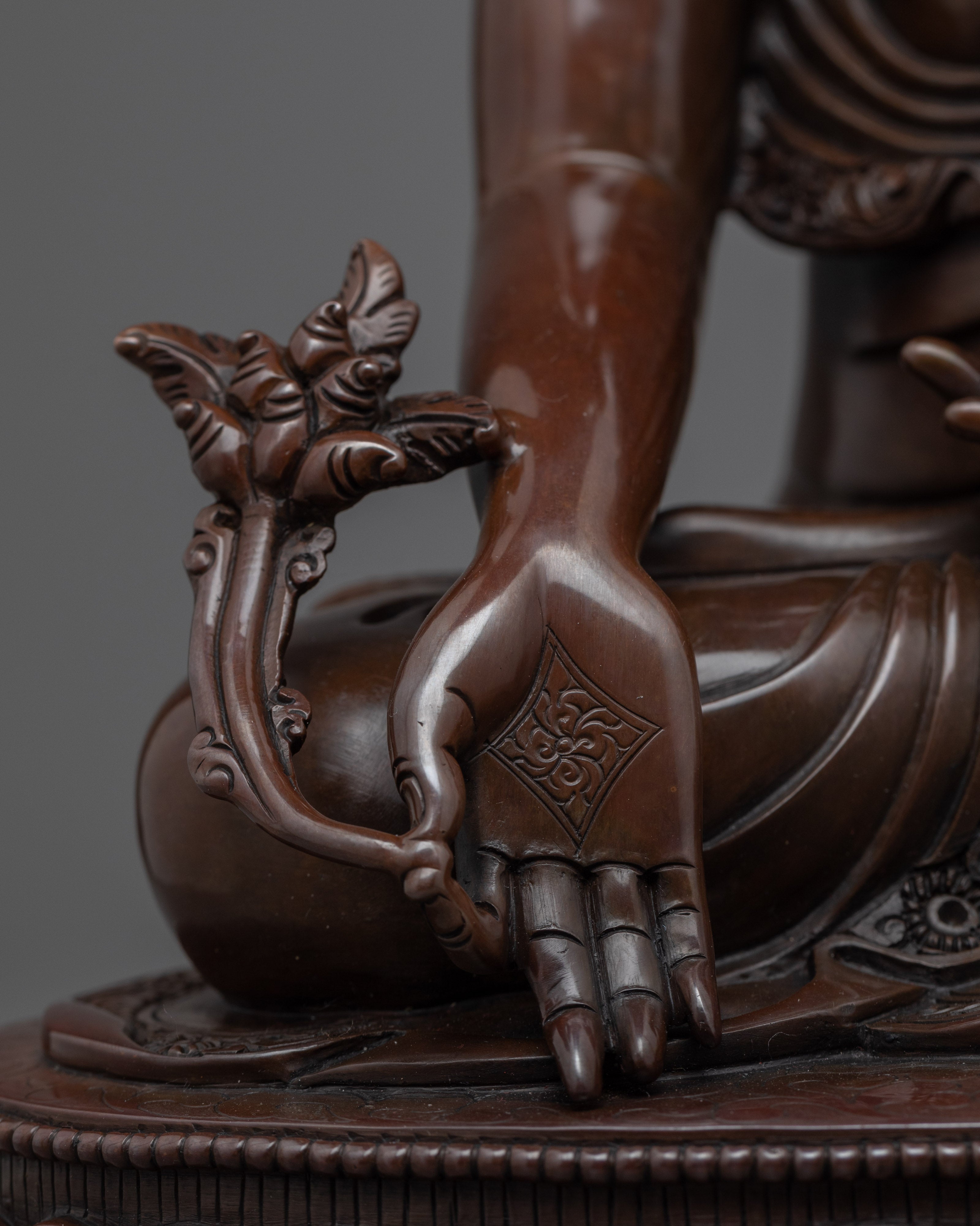 Oxidized Copper Bhaisajyaguru Buddha Sculpture | Traditional Medicine Buddha Himalayan Art
