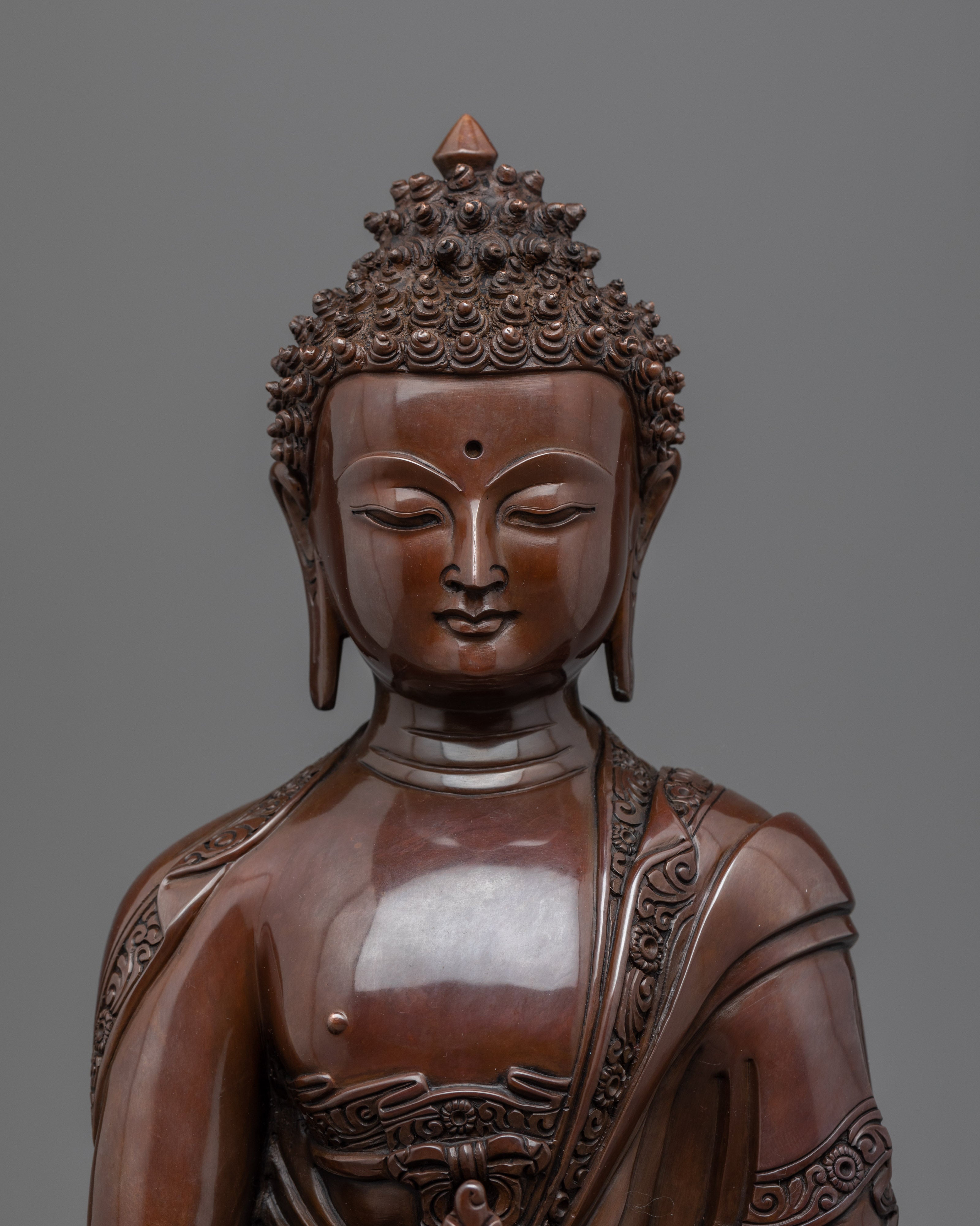Oxidized Copper Bhaisajyaguru Buddha Sculpture | Traditional Medicine Buddha Himalayan Art