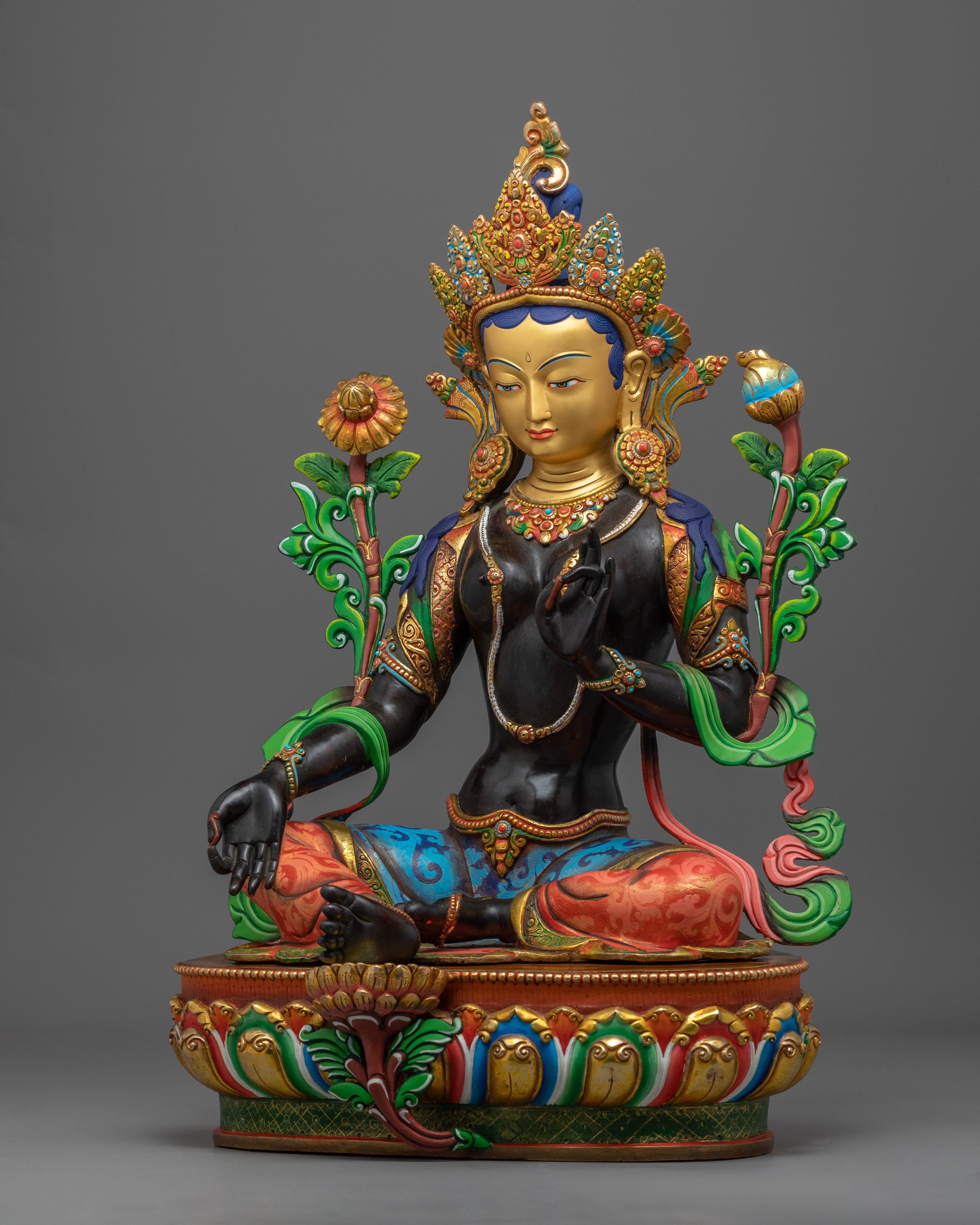Himalayan Green Tara Mother Statue | Hand-Carved Buddhist Deity Sculpture