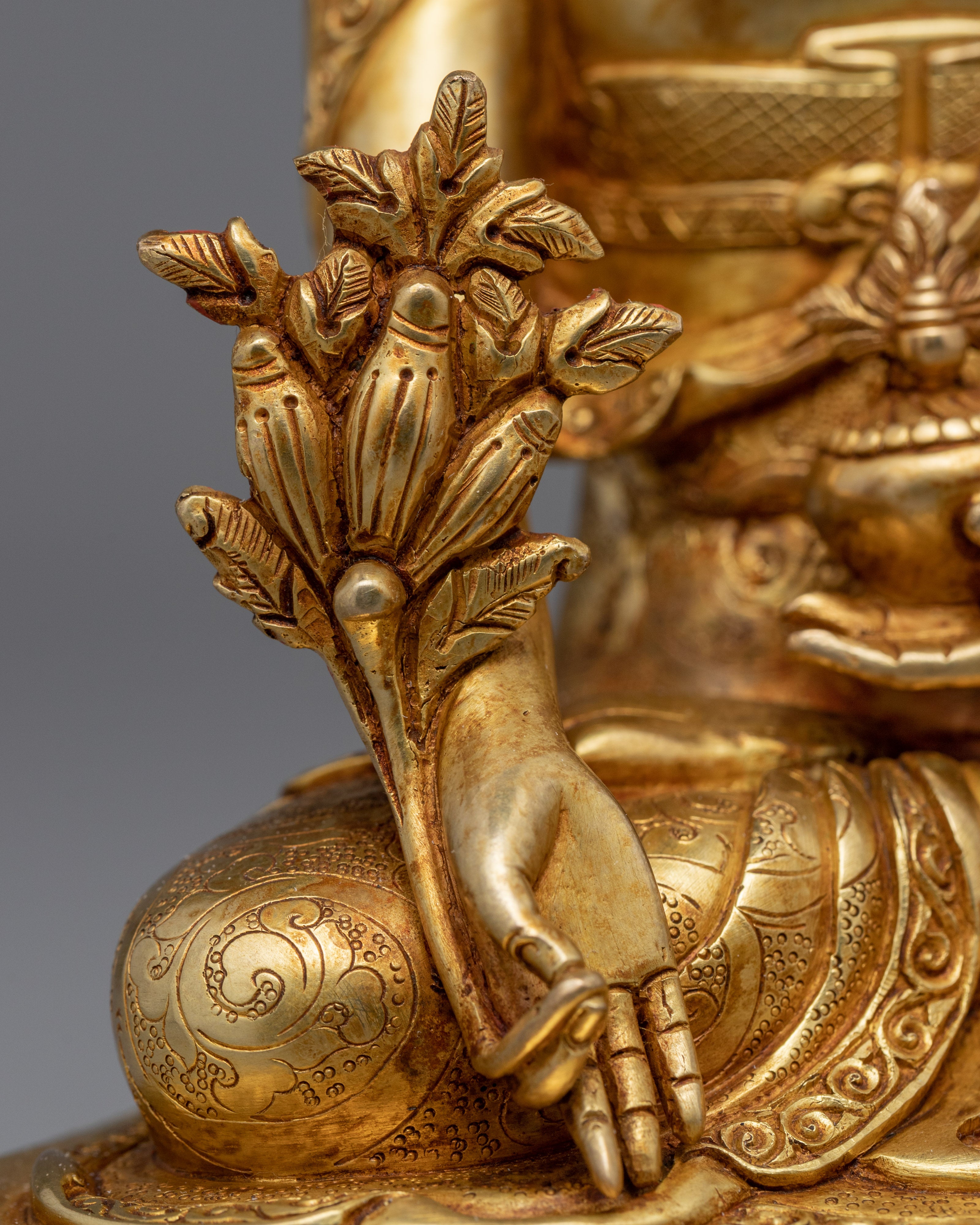 Gold Gilded Medicine Buddha Healing Statue | Traditional Buddhist Gold Plated Sculpture