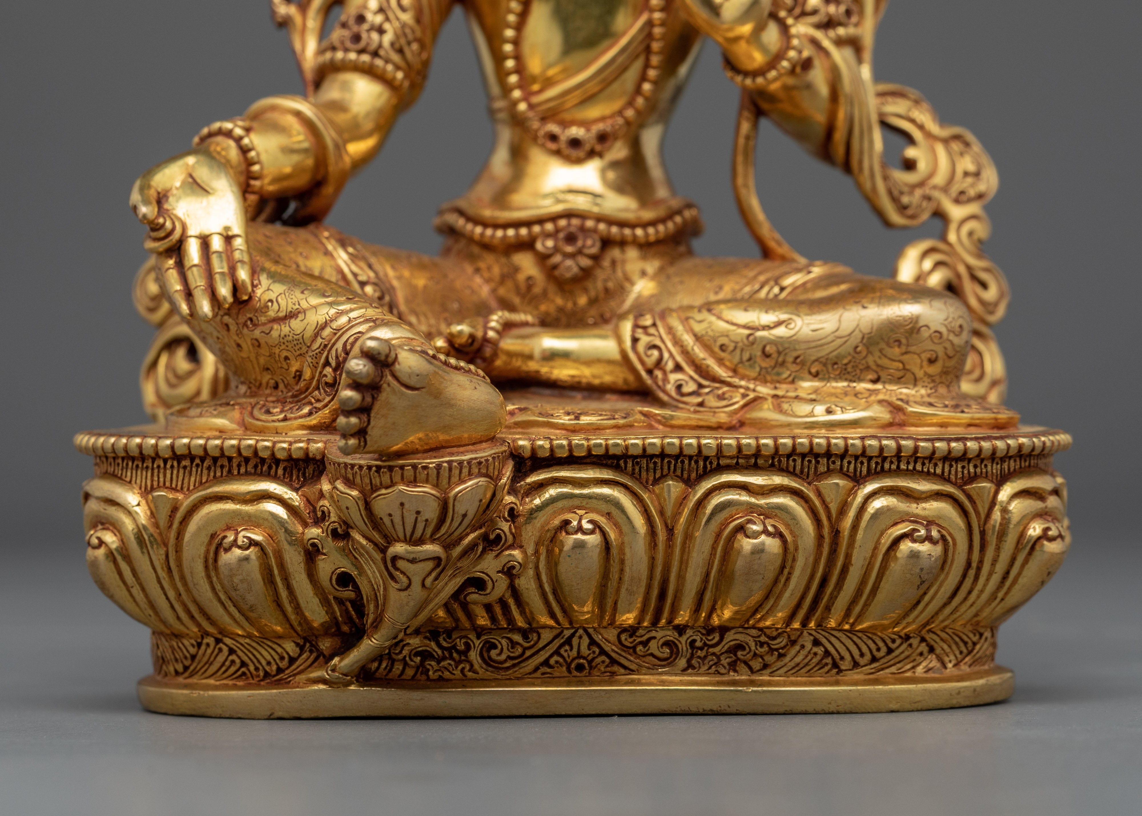Green Tara, Female Bodhisattva of Compassion Statue | Tibetan Art Plated with Gold