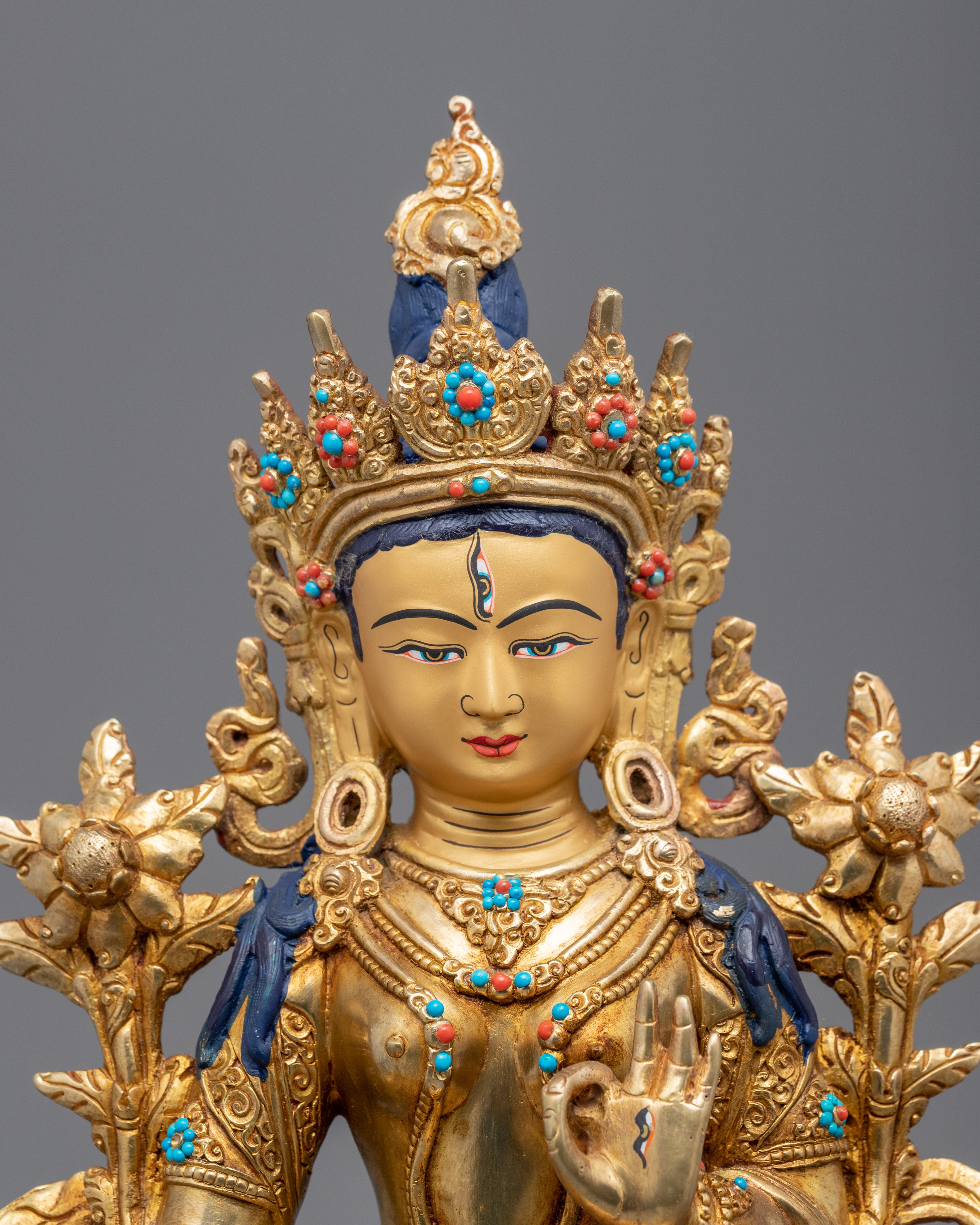 24k Gold Female Bodhisattva of Compassion, White Tara Statue | Religious Statue for Meditation
