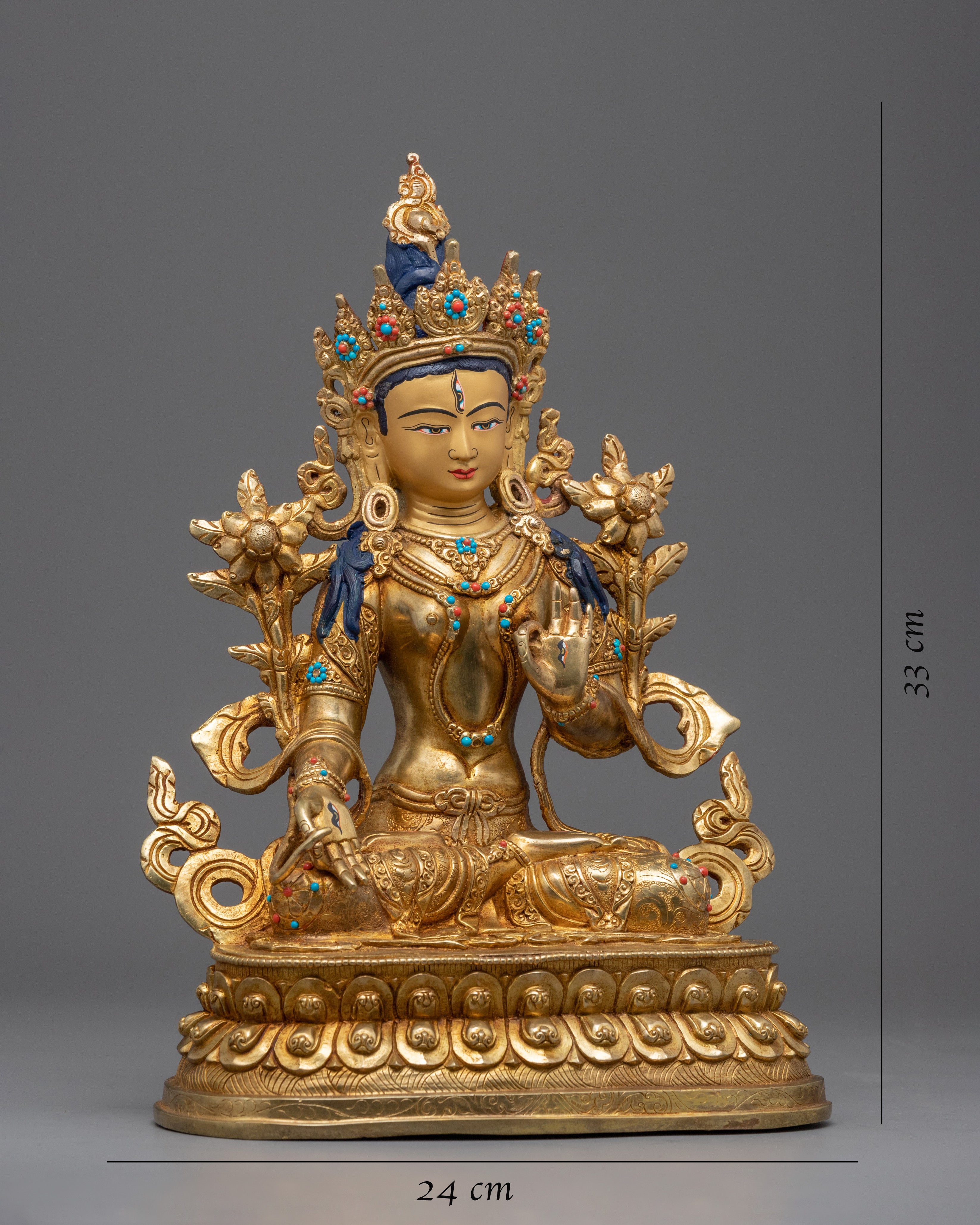 24k Gold Female Bodhisattva of Compassion, White Tara Statue