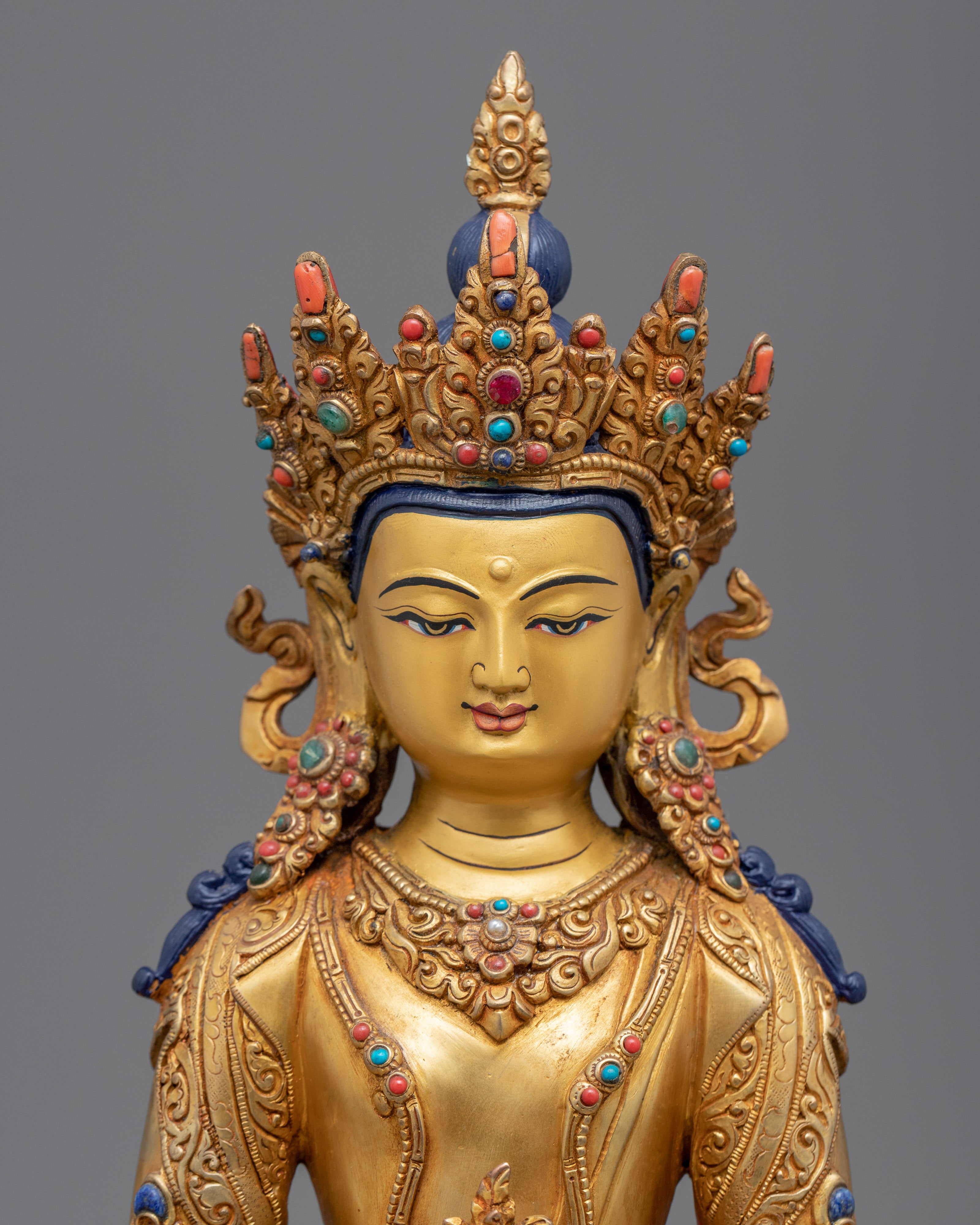 Amitayus Long Life Sutra  | Hand-Carved Celestial Buddha Statue For Practitioner