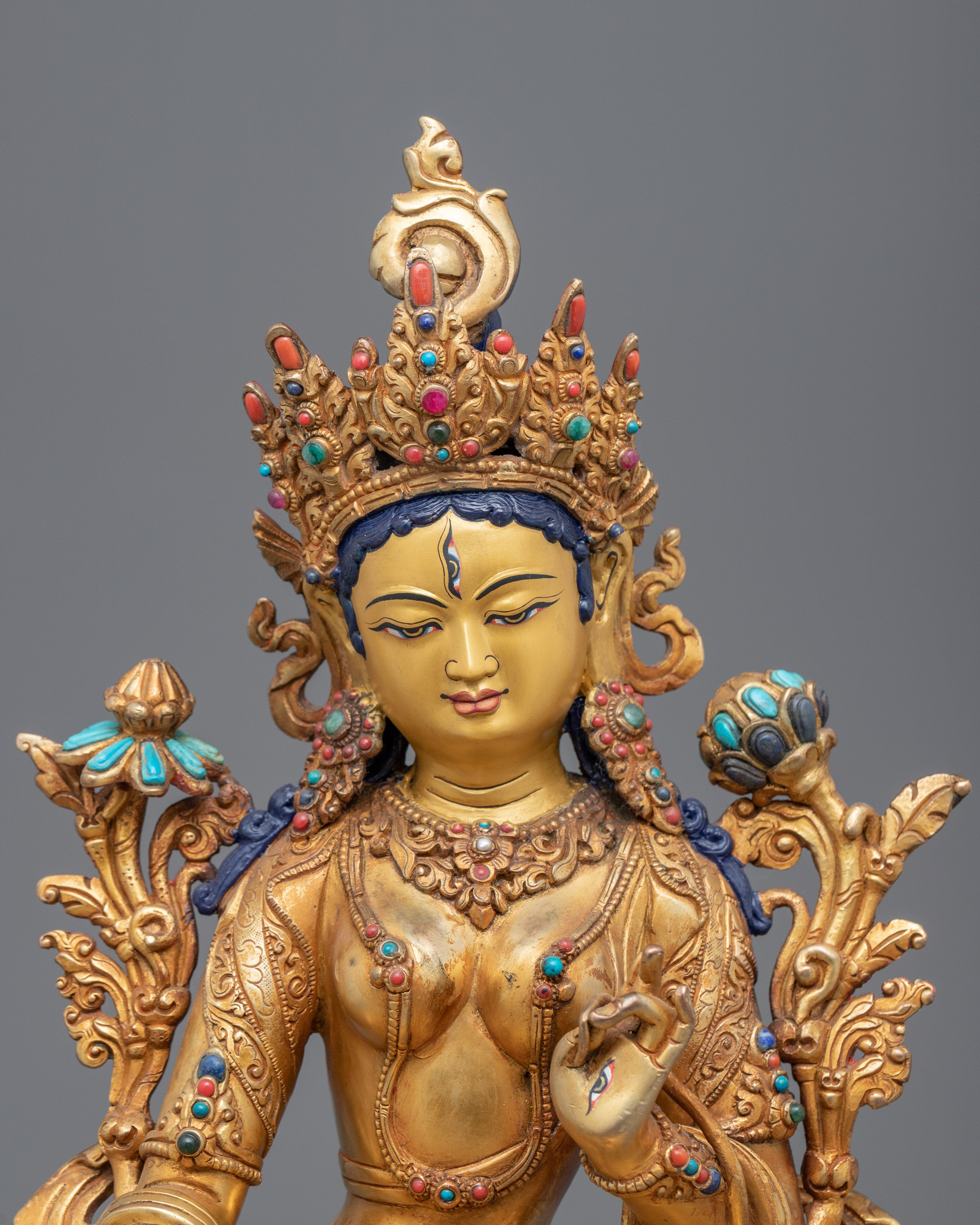 White Tara, Deity of Prosperity Sculpture | Hand-Carved Buddhist Statue