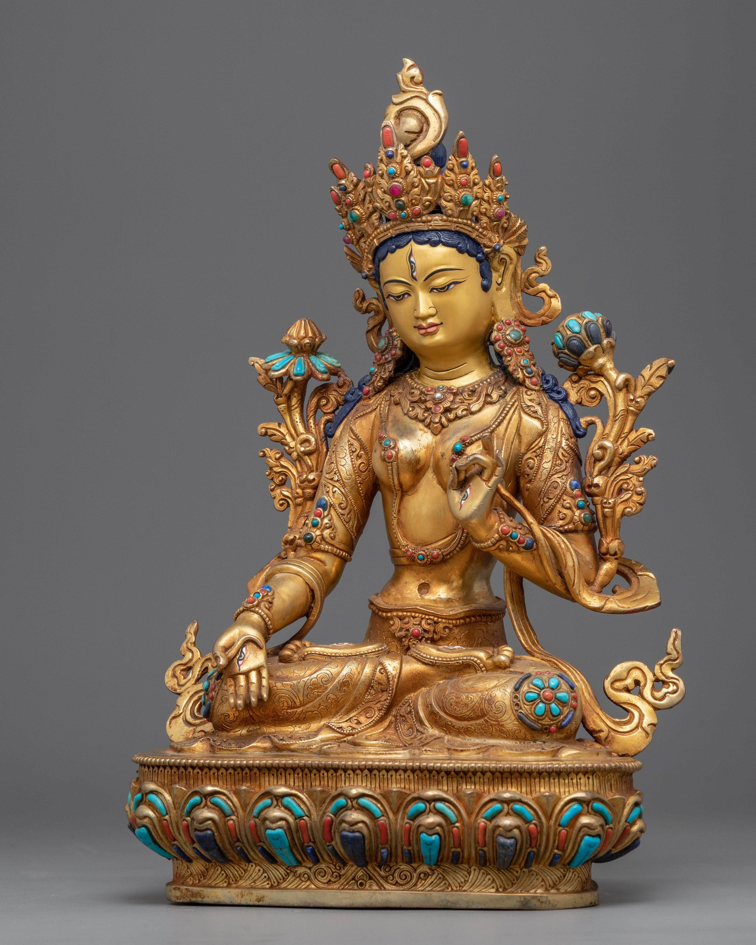 White Tara, Deity of Prosperity Sculpture | Hand-Carved Buddhist Statue