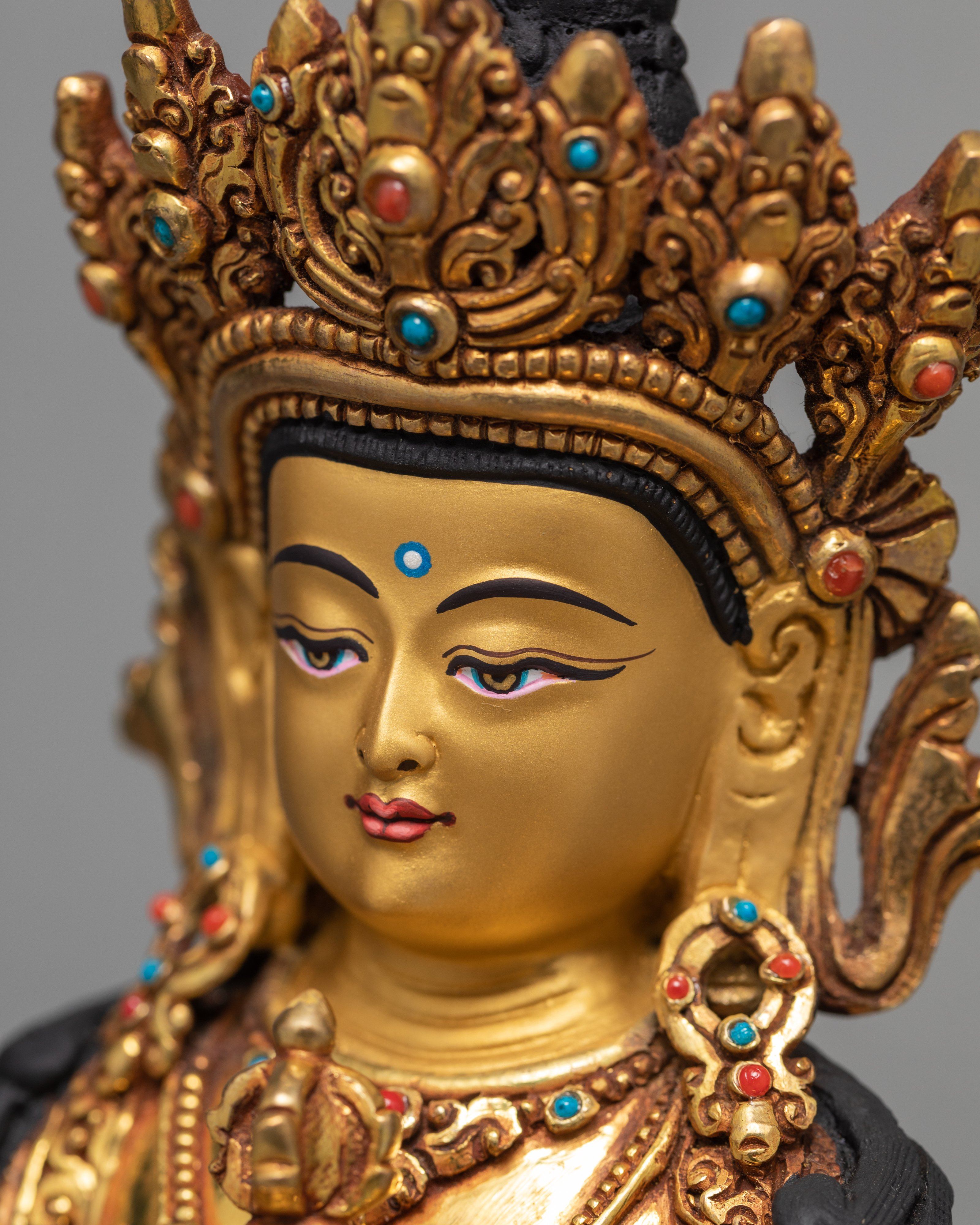24K Gold Plated Vajrasattva Statue, Traditionally Hand Carved Dorje Sempa
