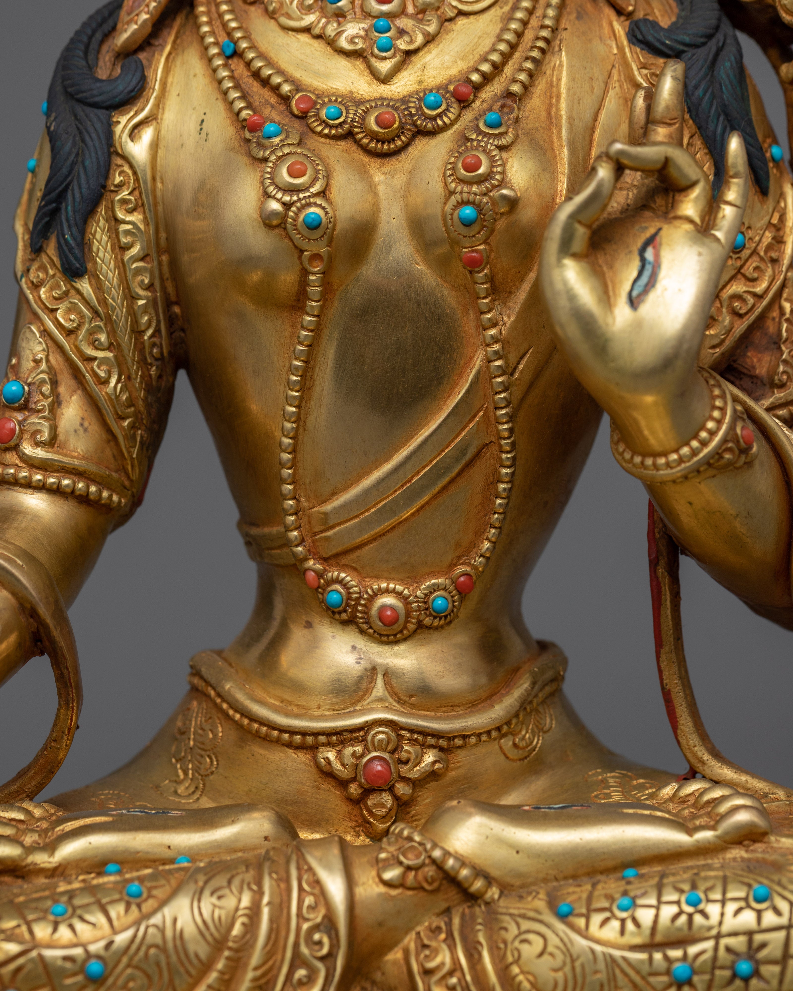 24K Gold Plated White Tara Sculpture | Female Buddhist Deity Sculpture