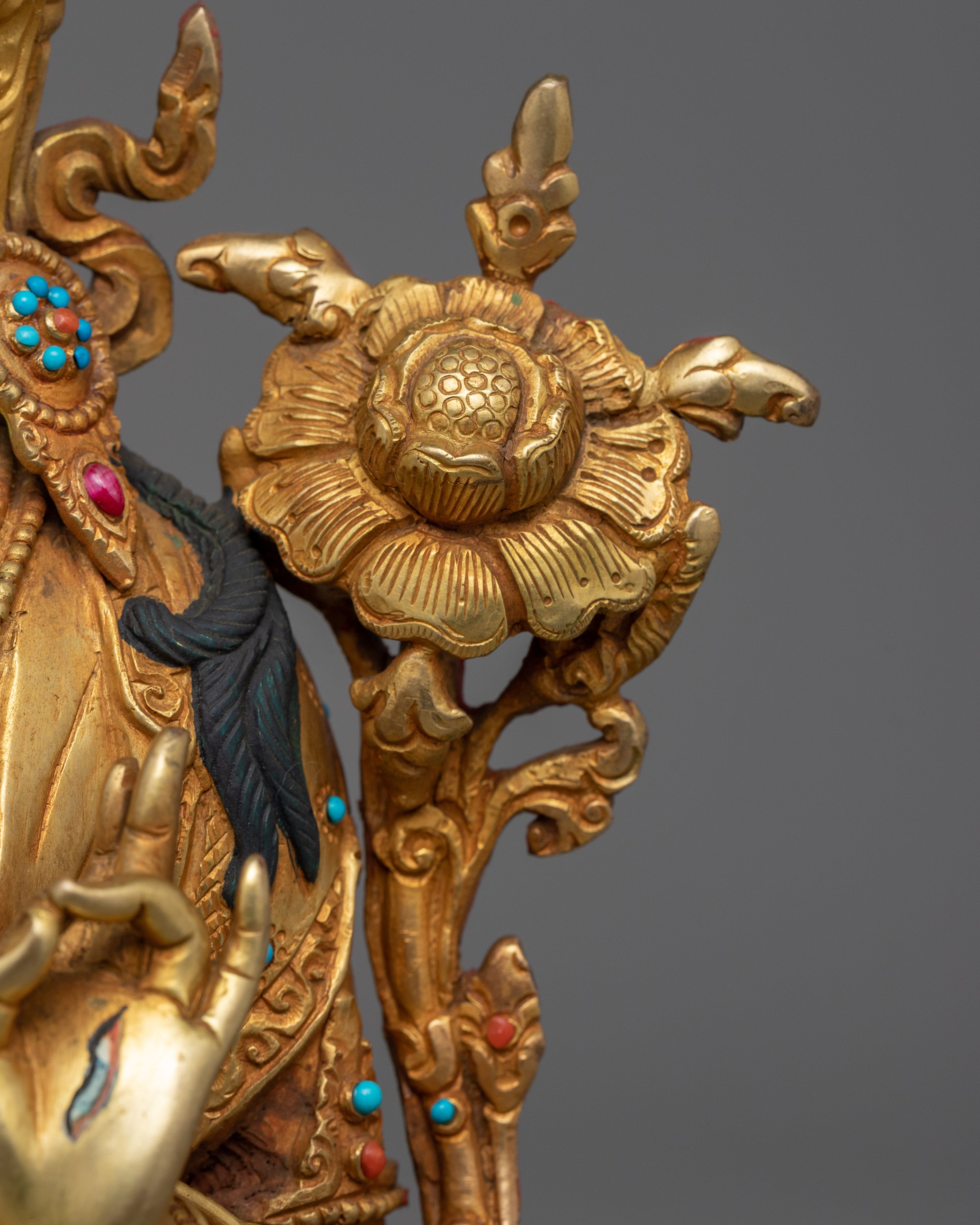 24K Gold Plated White Tara Sculpture | Female Buddhist Deity Sculpture