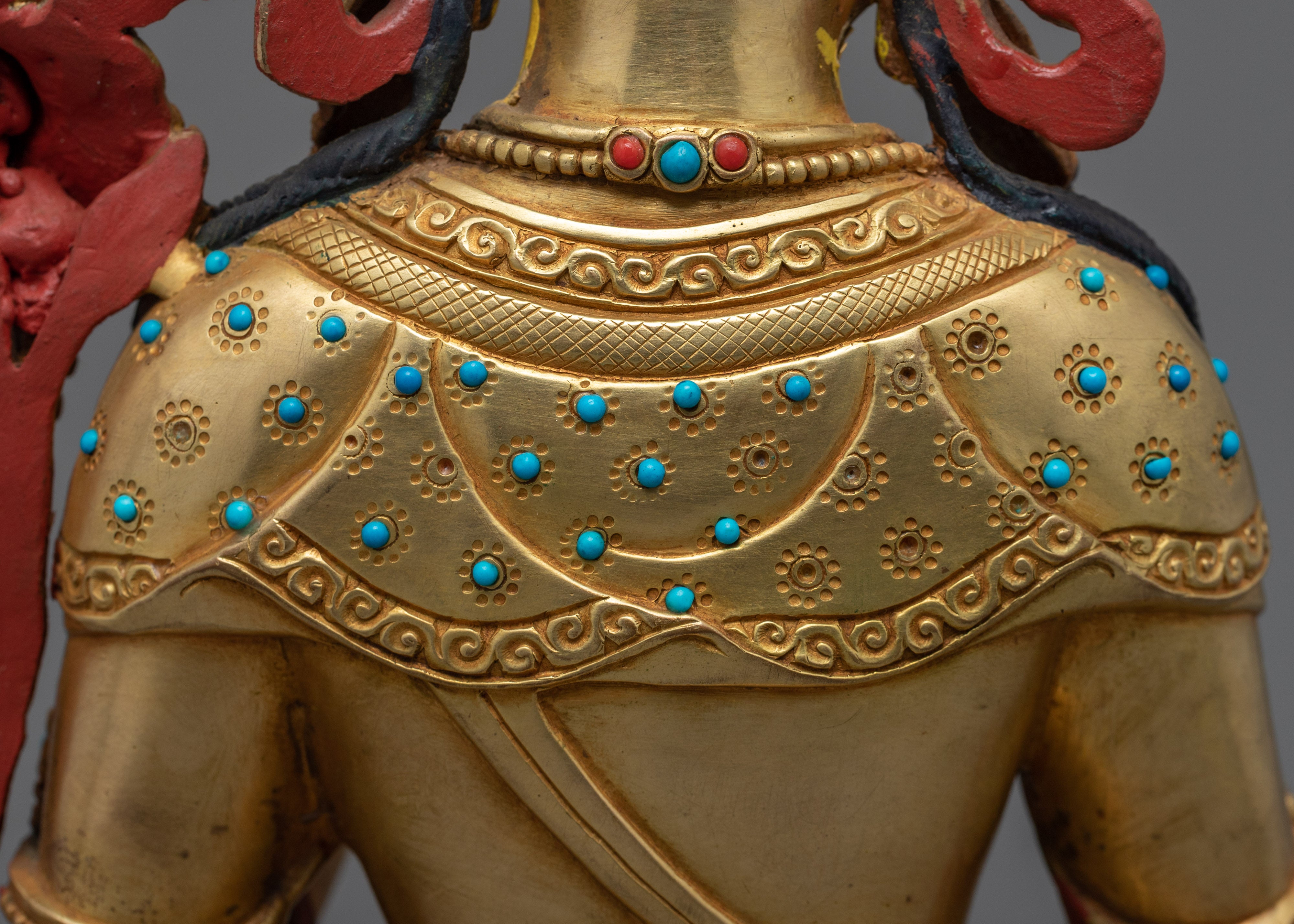 24K Gold Plated White Tara Sculpture | Female Buddhist Deity Sculpture