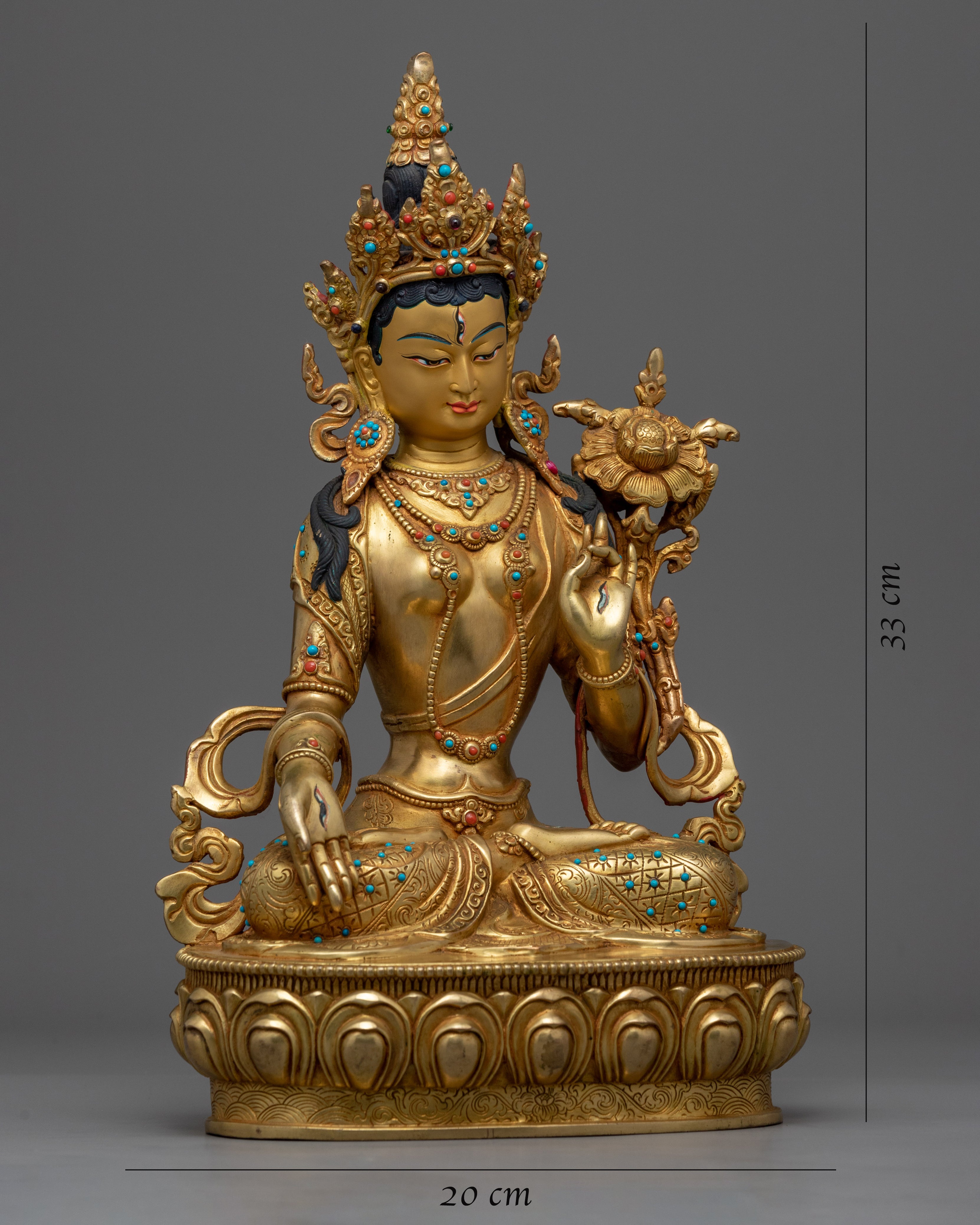 24K Gold Plated White Tara Sculpture | Female Buddhist Deity Sculpture