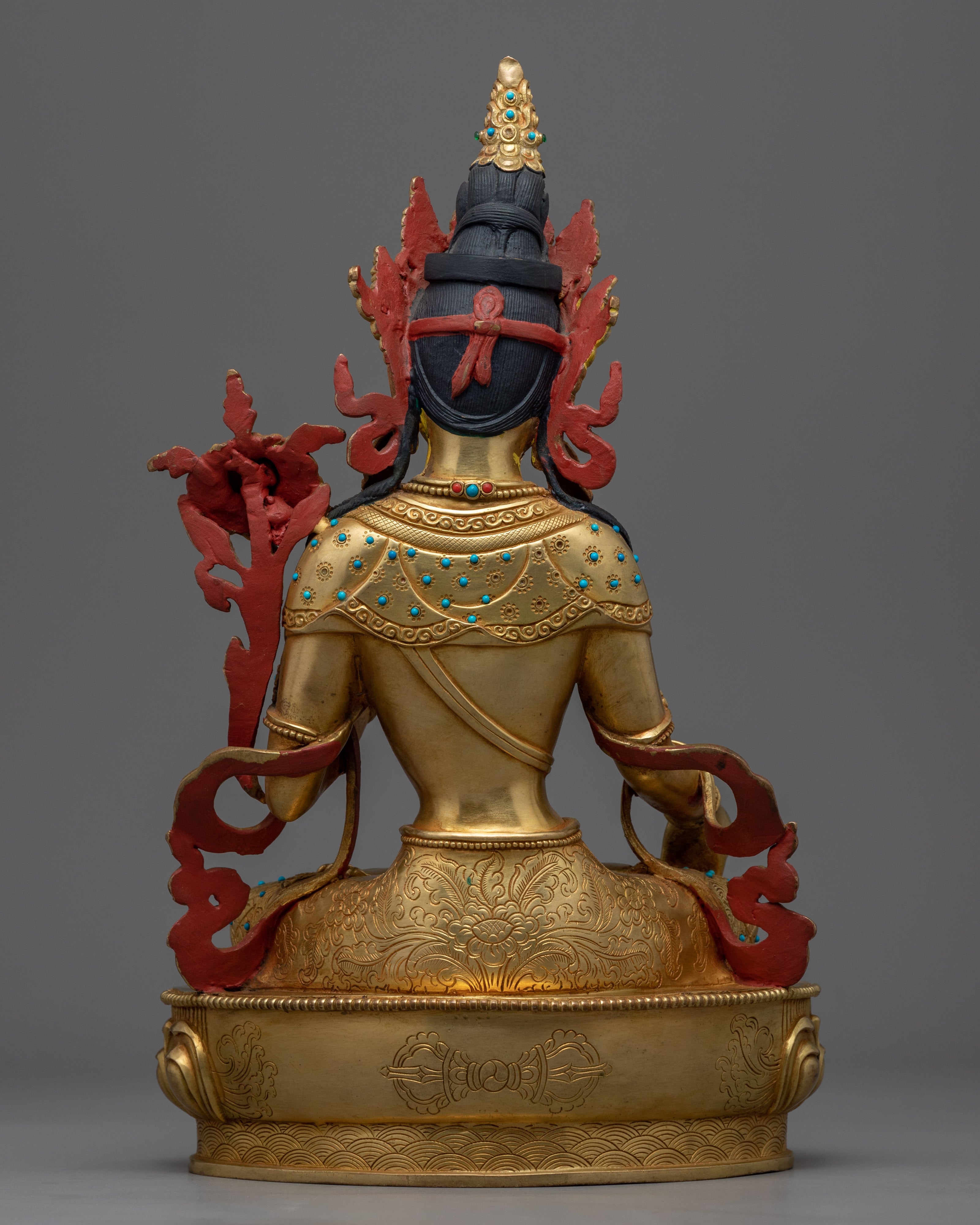 24K Gold Plated White Tara Sculpture | Female Buddhist Deity Sculpture
