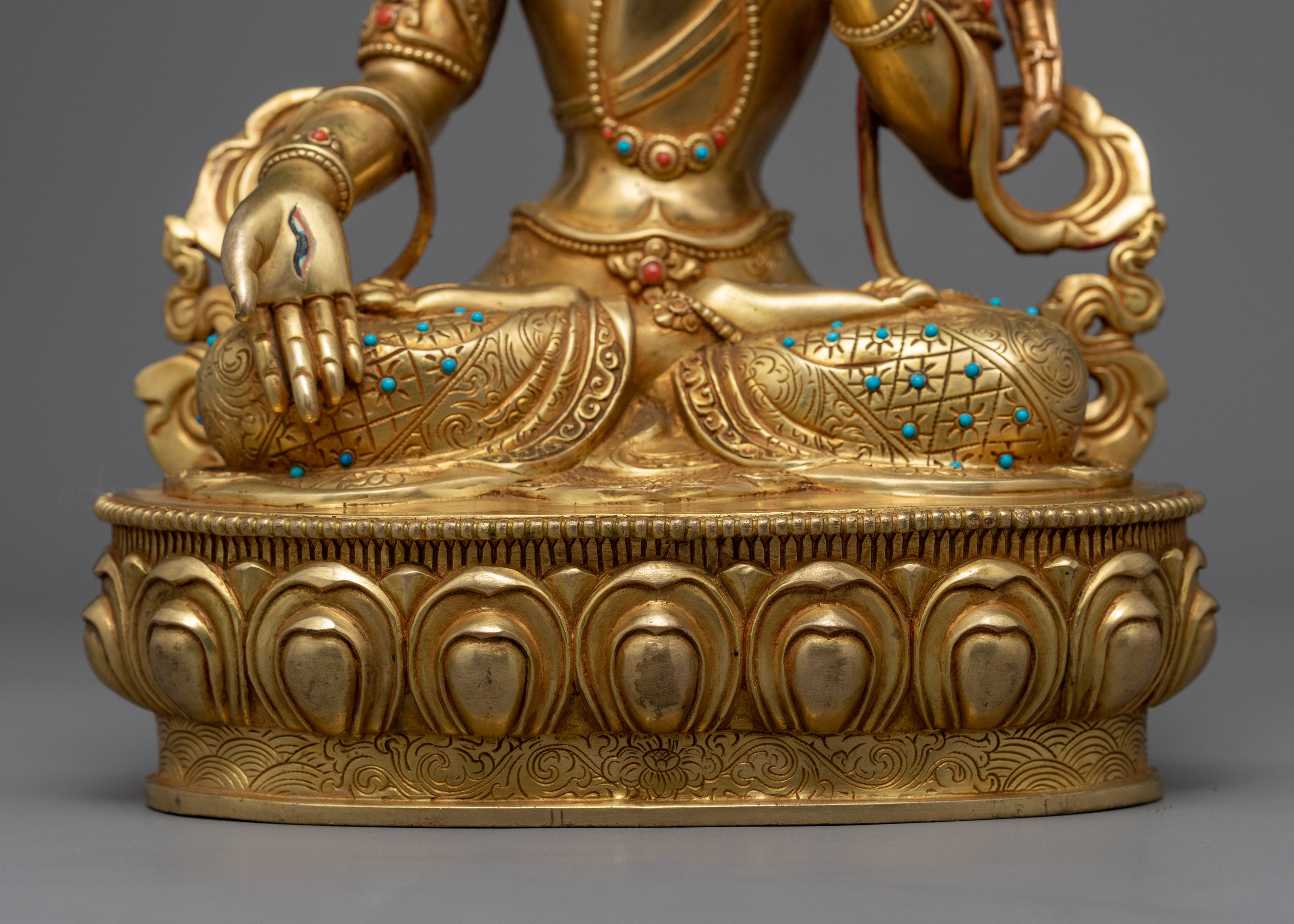 24K Gold Plated White Tara Sculpture | Female Buddhist Deity Sculpture