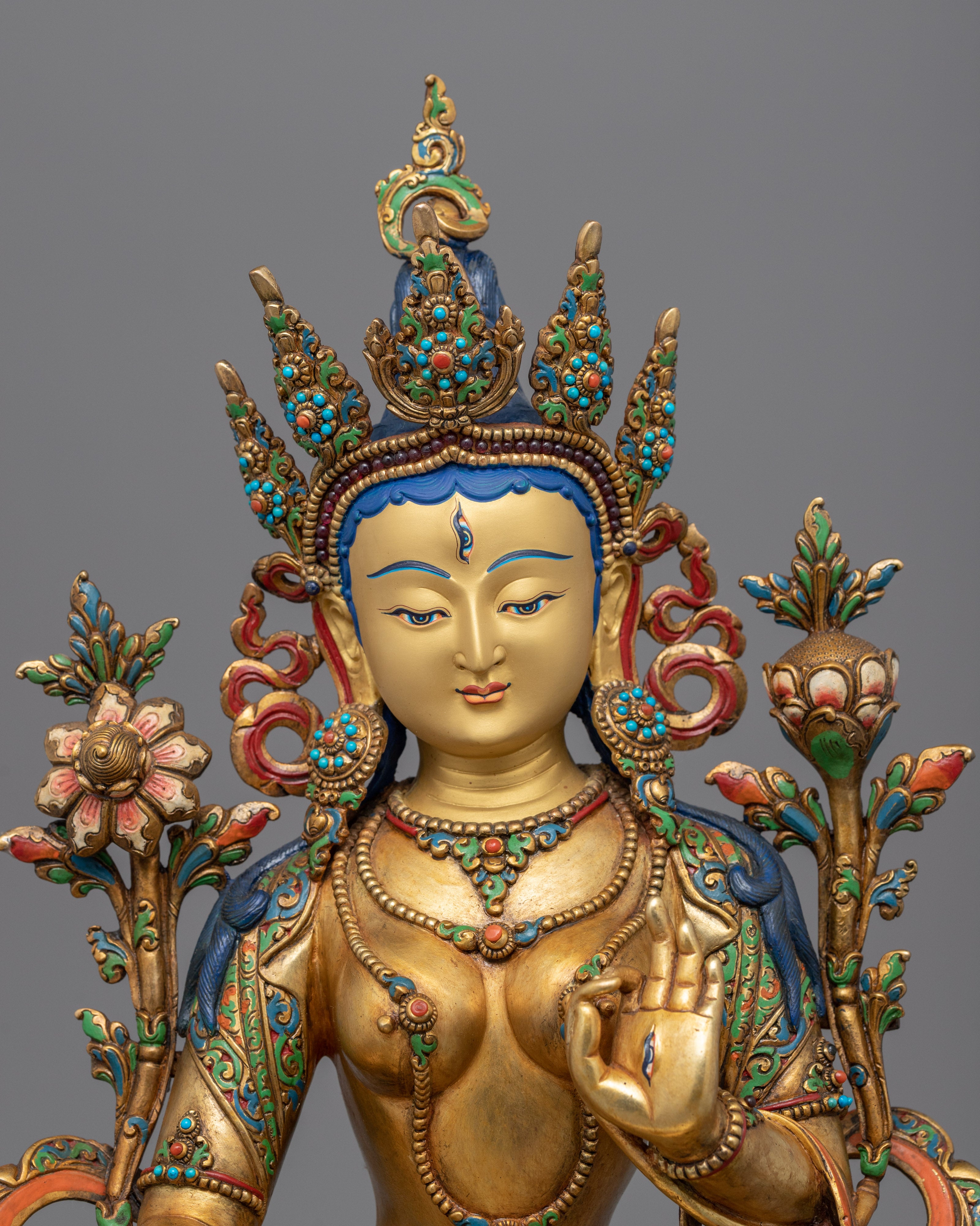 Female Bodhisattva White Tara Statue | Gold Gilded Buddhist Statue