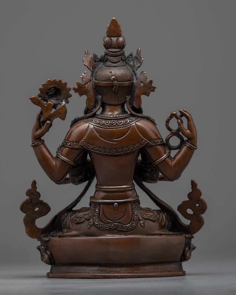 Chenrezig Copper Statue | Hand-Crafted Traditional Artwork of Nepal