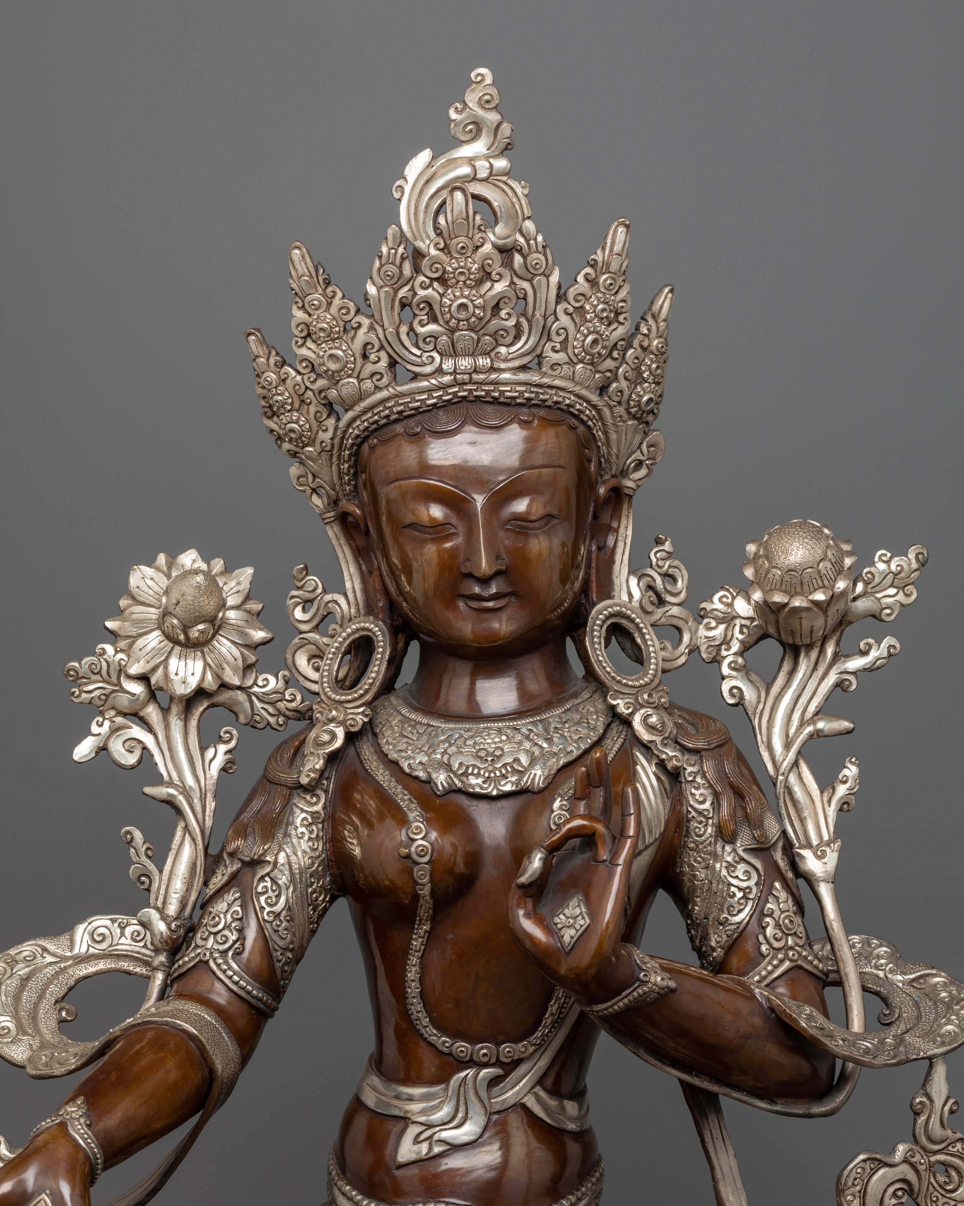 Green Tara Goddess of Compassion | Handmade Sculpture | Silver Plated