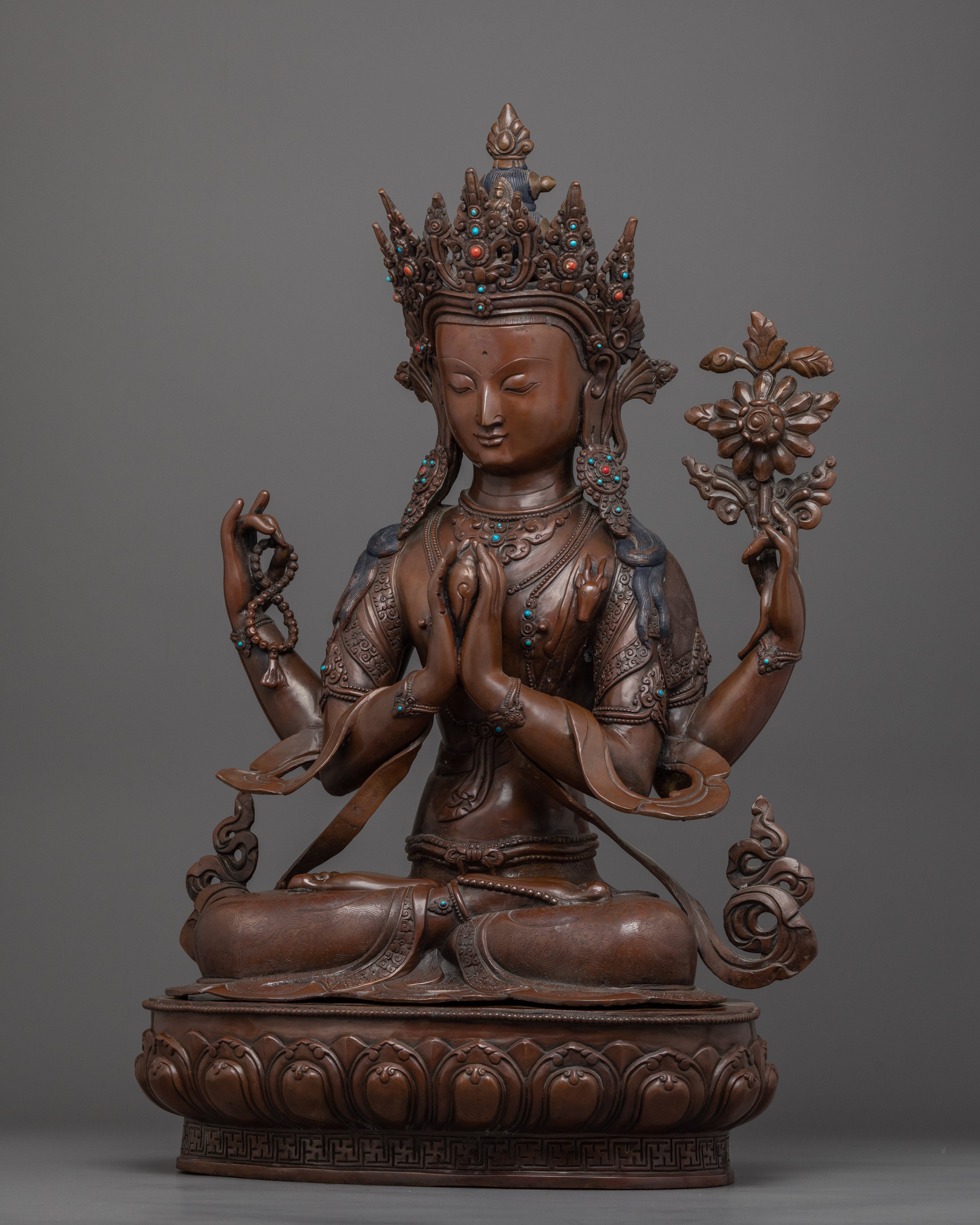 Statue of Chenrezig | Handmade Copper Sculpture of avalokiteshvara