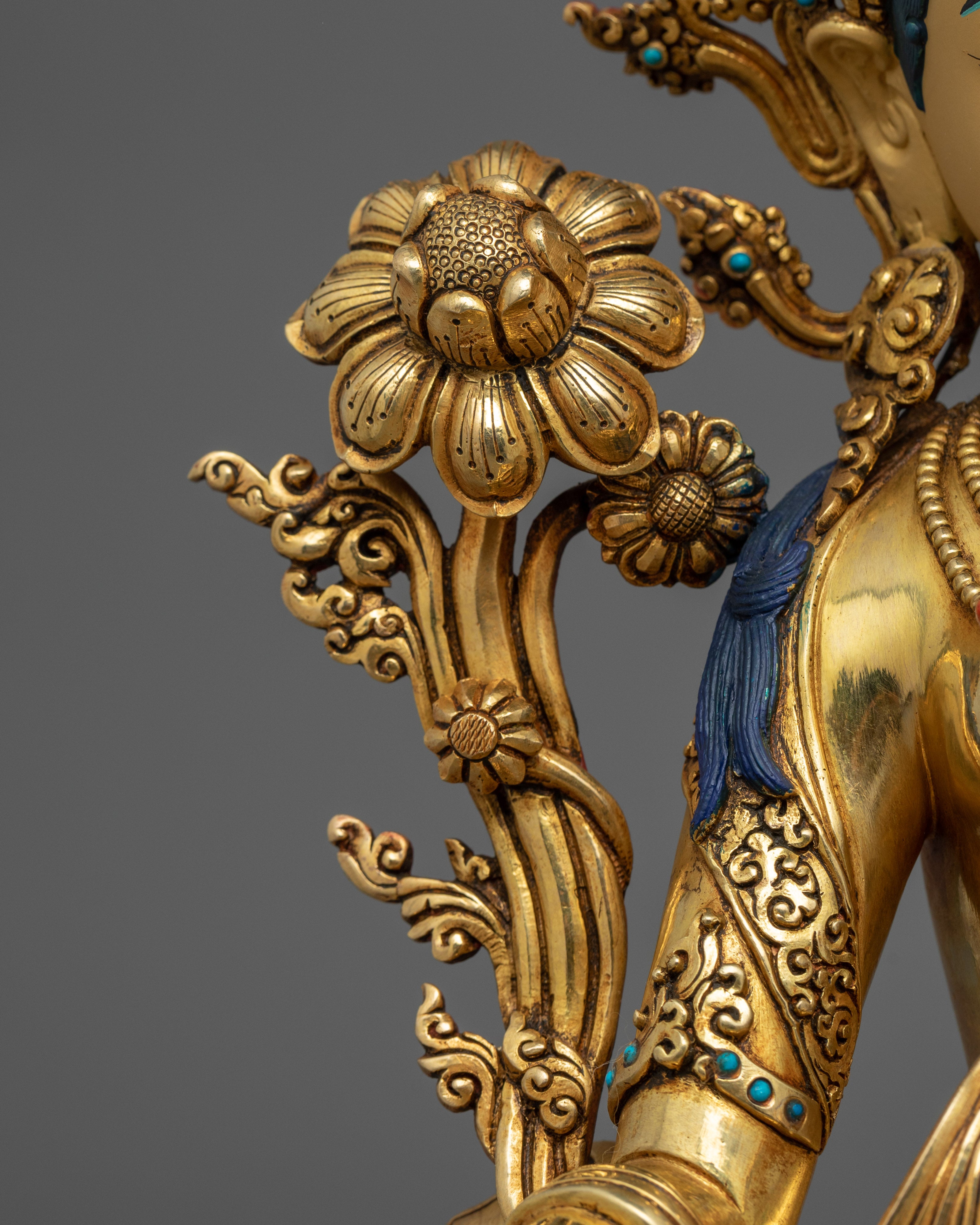 24K Gold Gilded Statue of Green Tara Bodhisattva | Buddhist Meditation Deity Sculpture