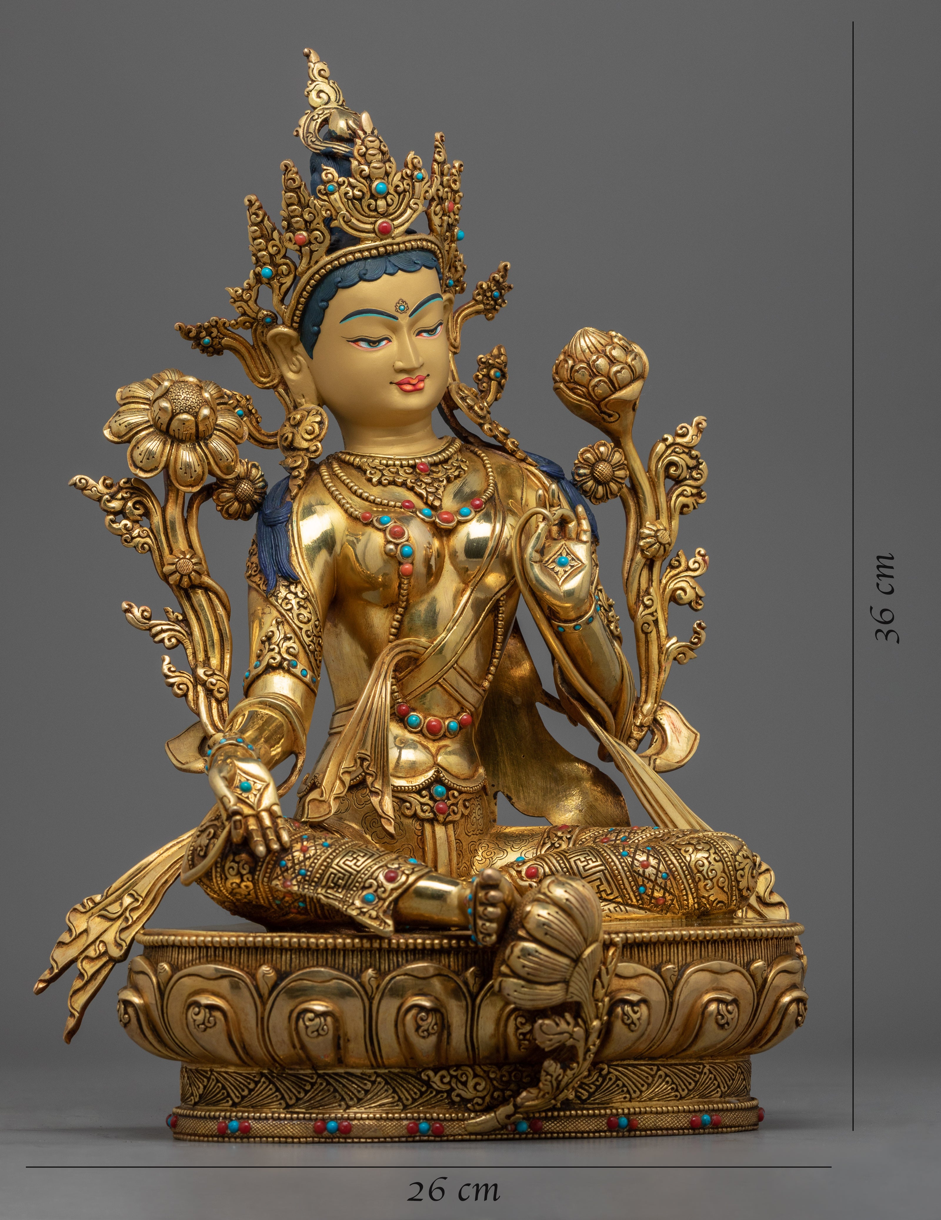 24K Gold Gilded Statue of Green Tara Bodhisattva | Buddhist Meditation Deity Sculpture