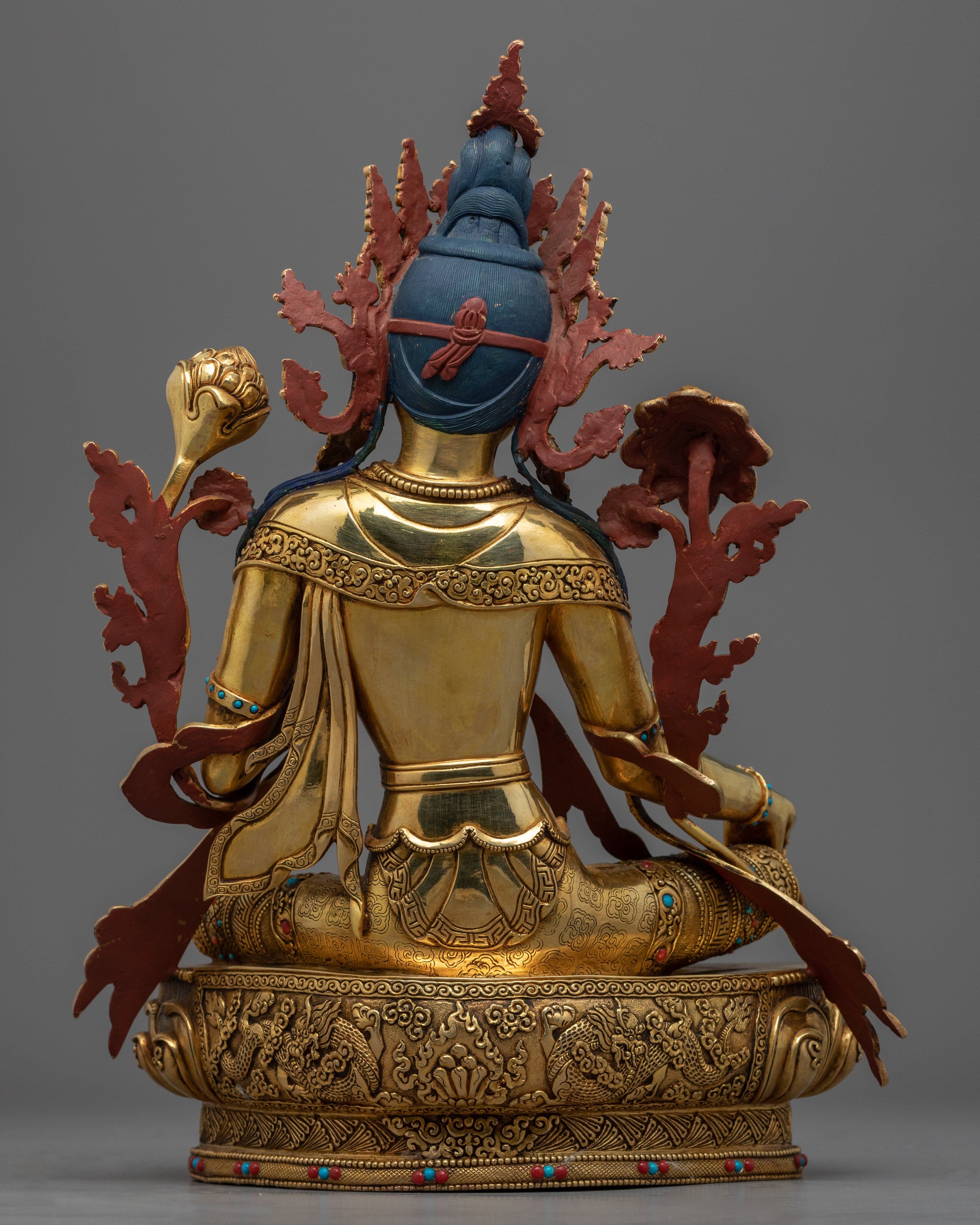 24K Gold Gilded Statue of Green Tara Bodhisattva | Buddhist Meditation Deity Sculpture