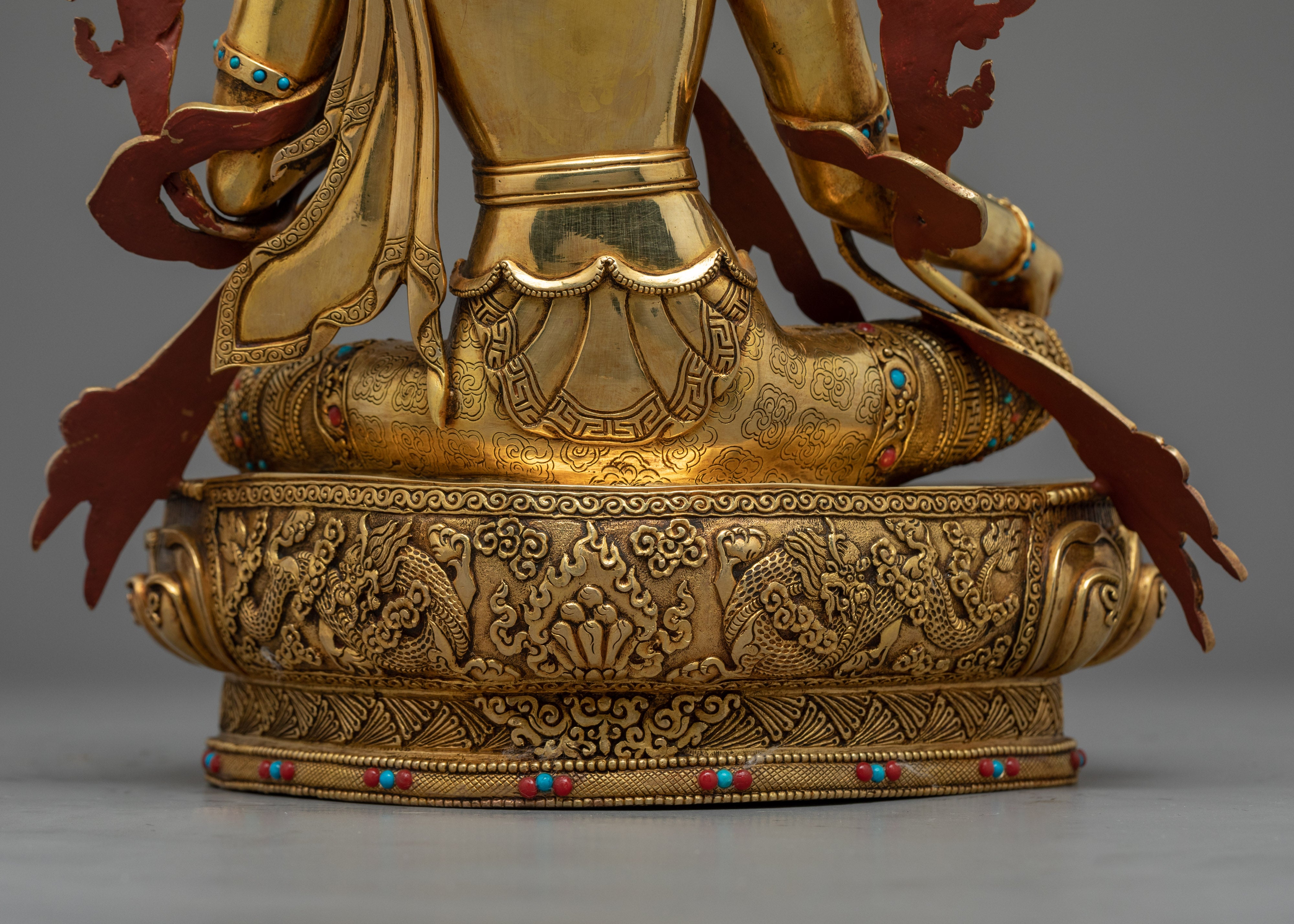 24K Gold Gilded Statue of Green Tara Bodhisattva | Buddhist Meditation Deity Sculpture
