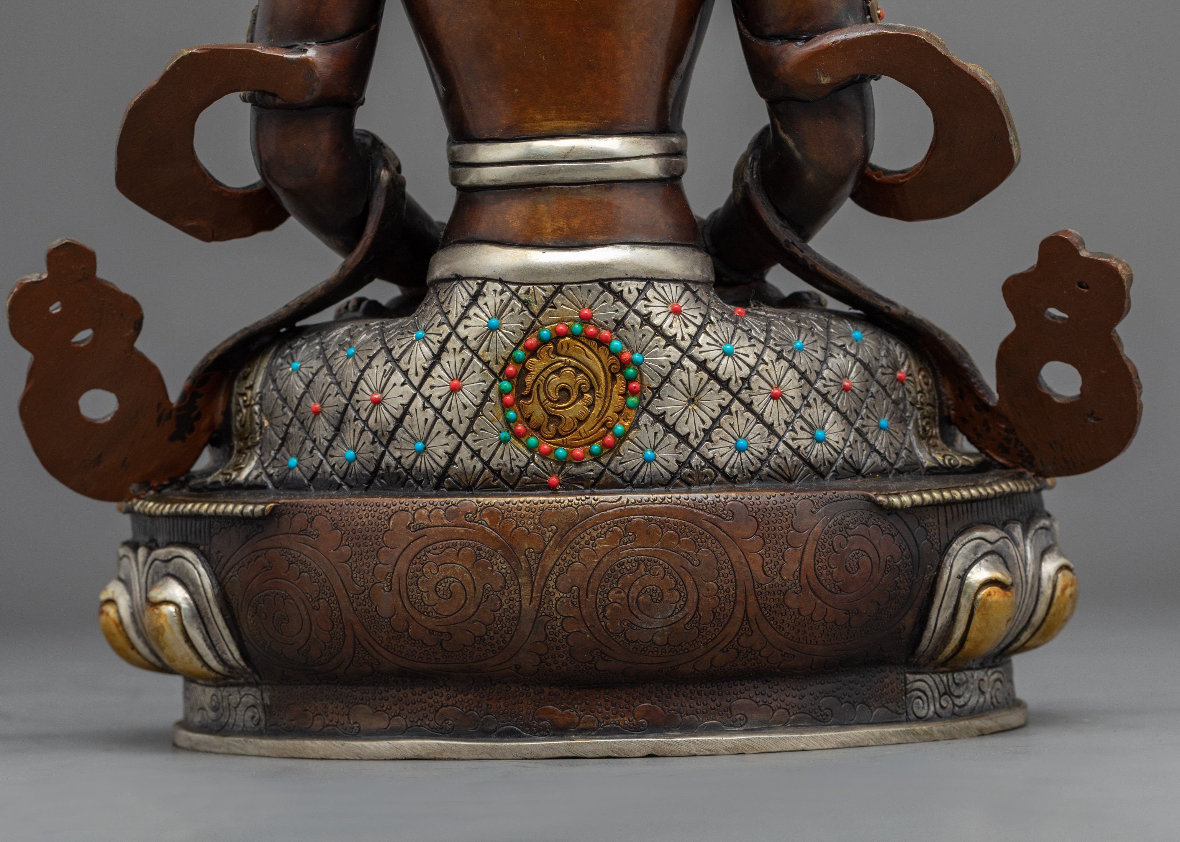 Amitayus Practice Statue | Gold and Silver Gilded Buddha Statue for Rituals