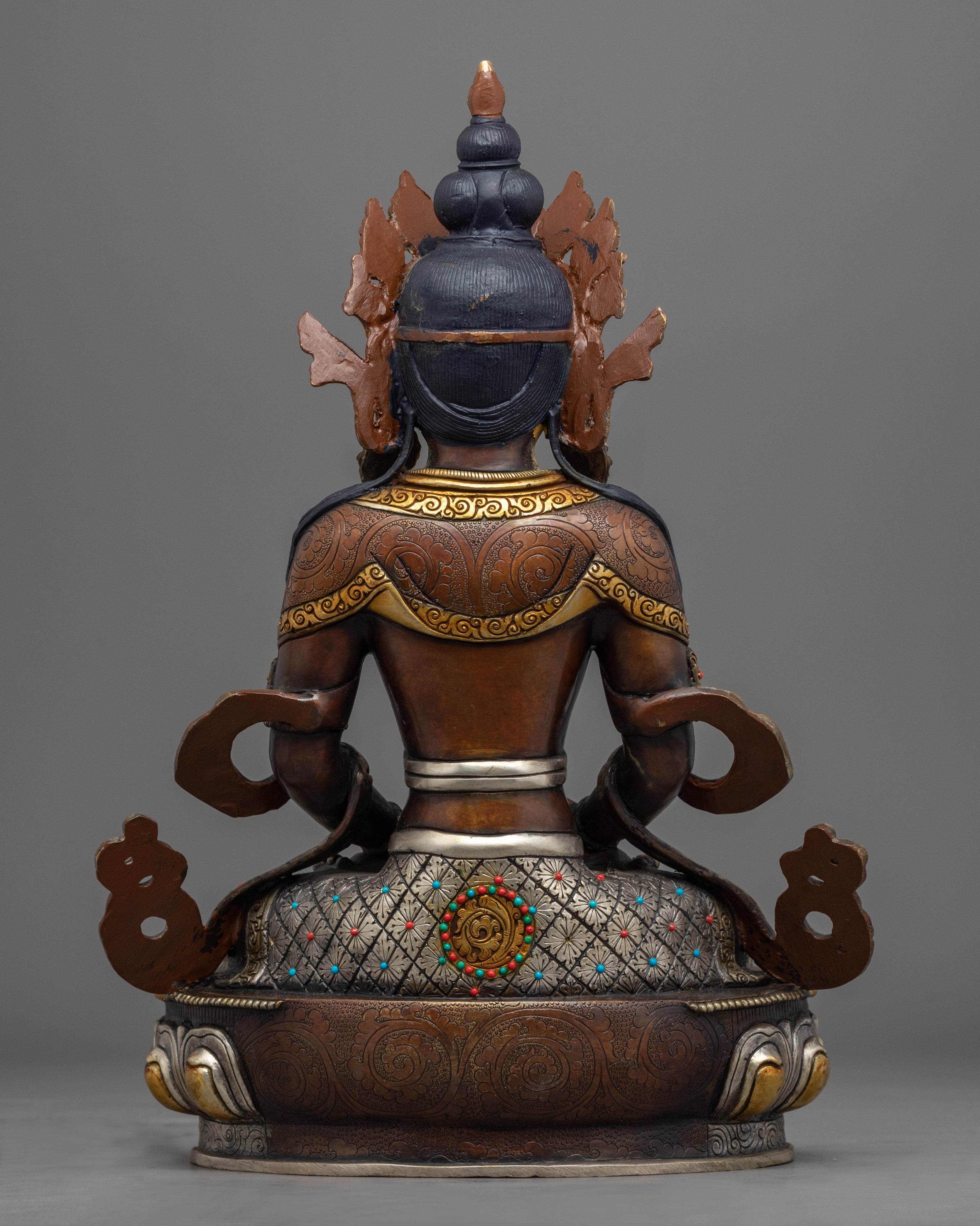 Amitayus Practice Statue | Gold and Silver Gilded Buddha Statue for Rituals