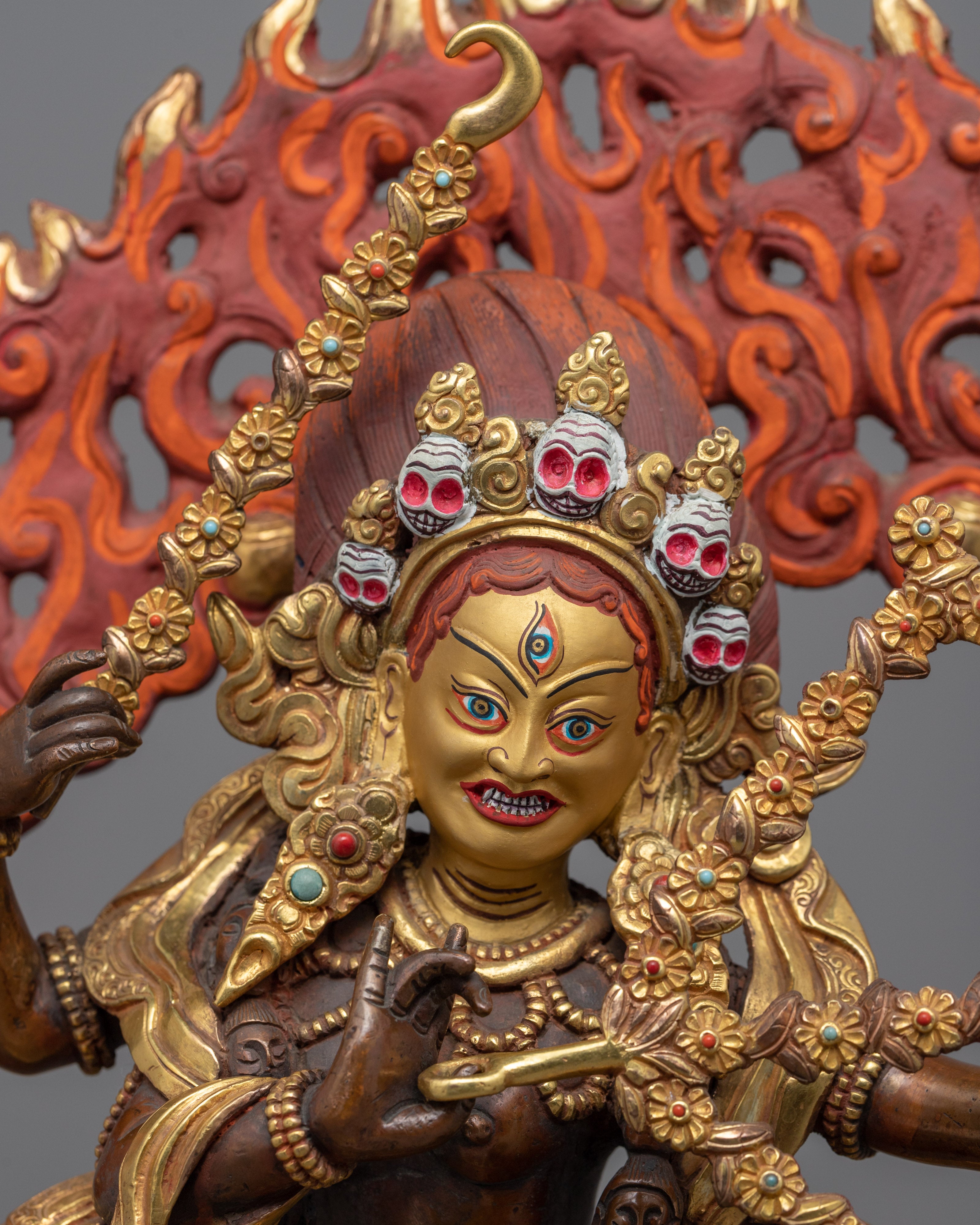 Gold Gilded Kurukulla Dakini Statue | Hand Carved Himalayan Buddhist Statue