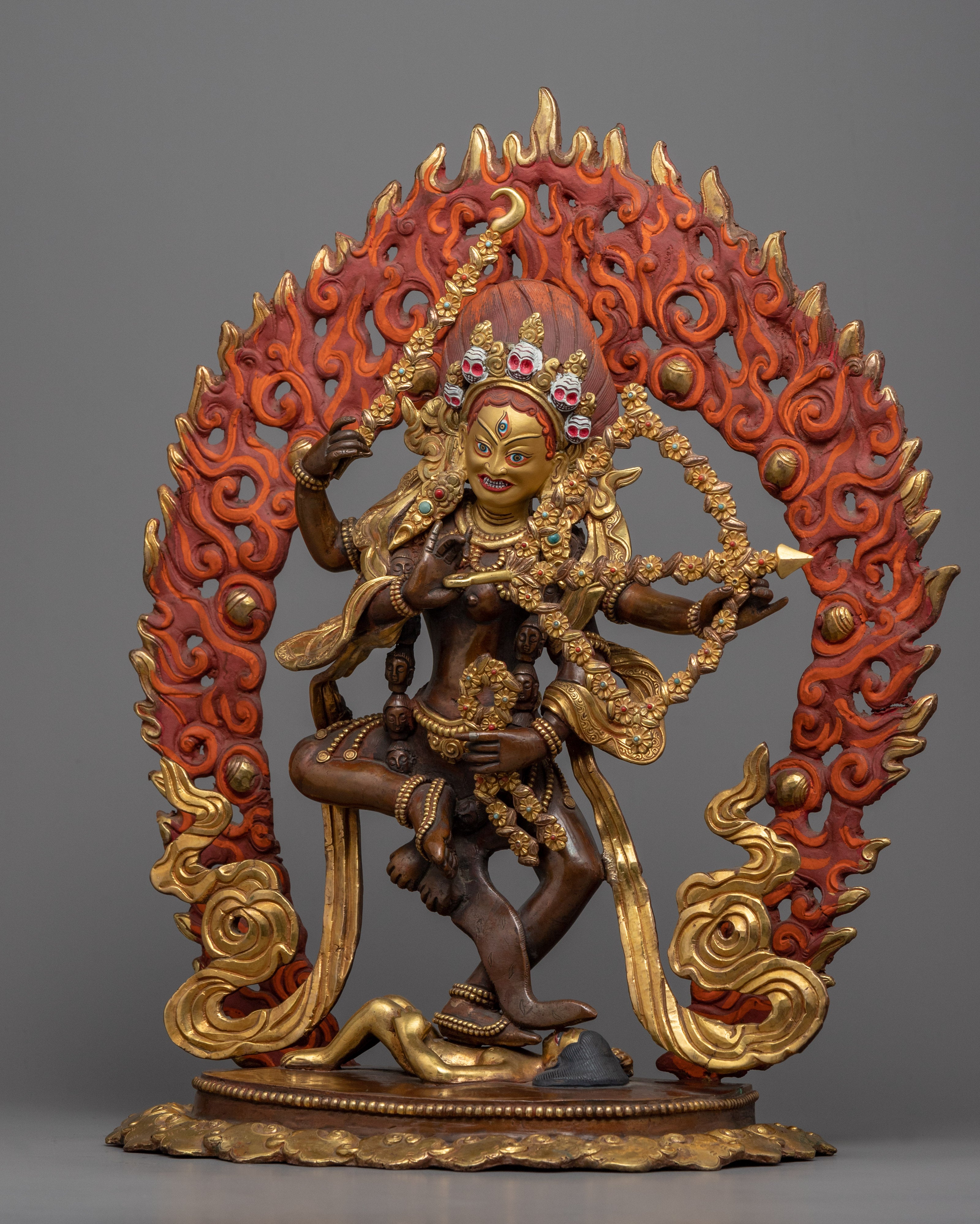 Gold Gilded Kurukulla Dakini Statue | Hand Carved Himalayan Buddhist Statue