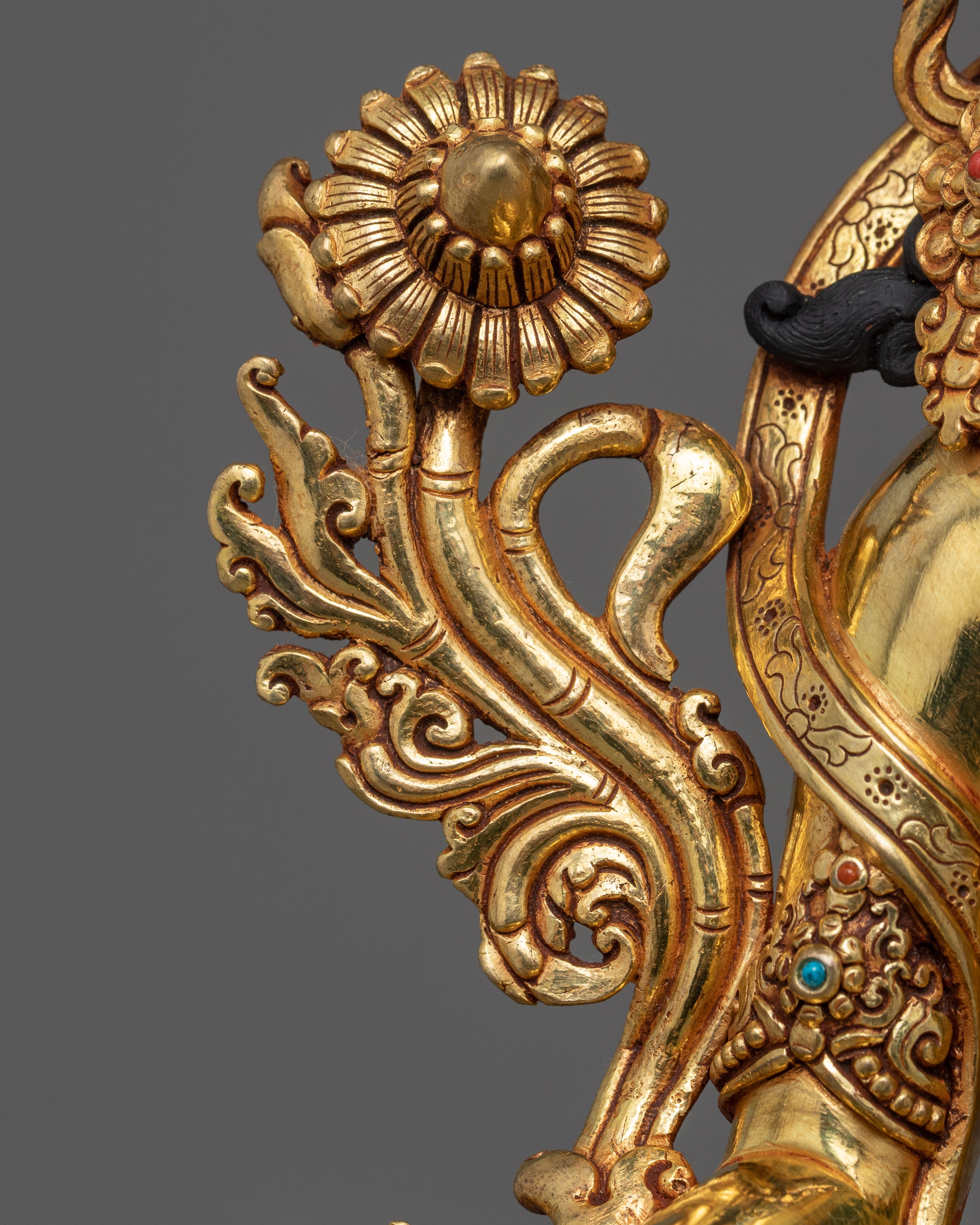 Gold Gilded Statue of Green Tara Bodhisattva | Traditional Female Bodhisattva Statuette