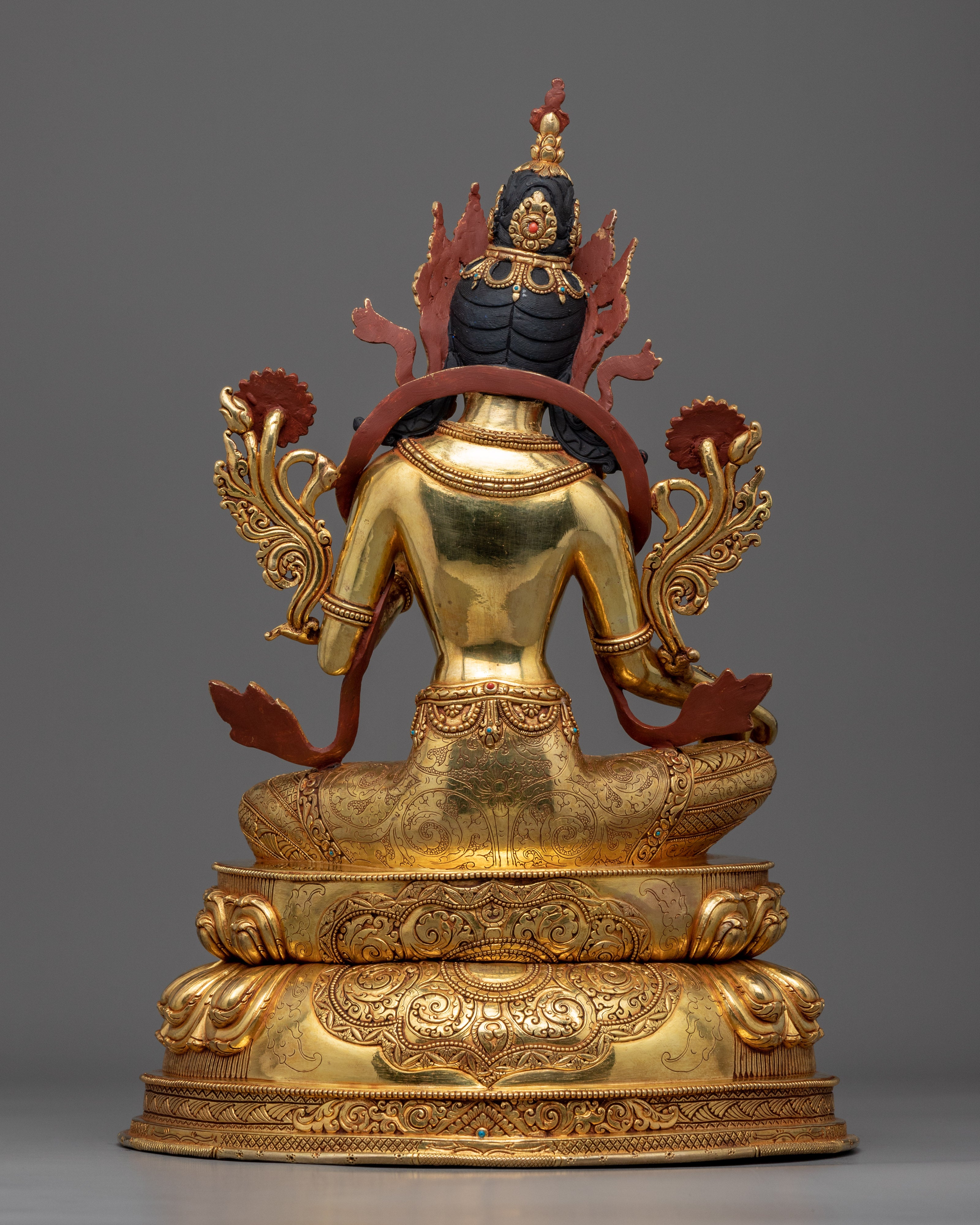 Gold Gilded Statue of Green Tara Bodhisattva | Traditional Female Bodhisattva Statuette