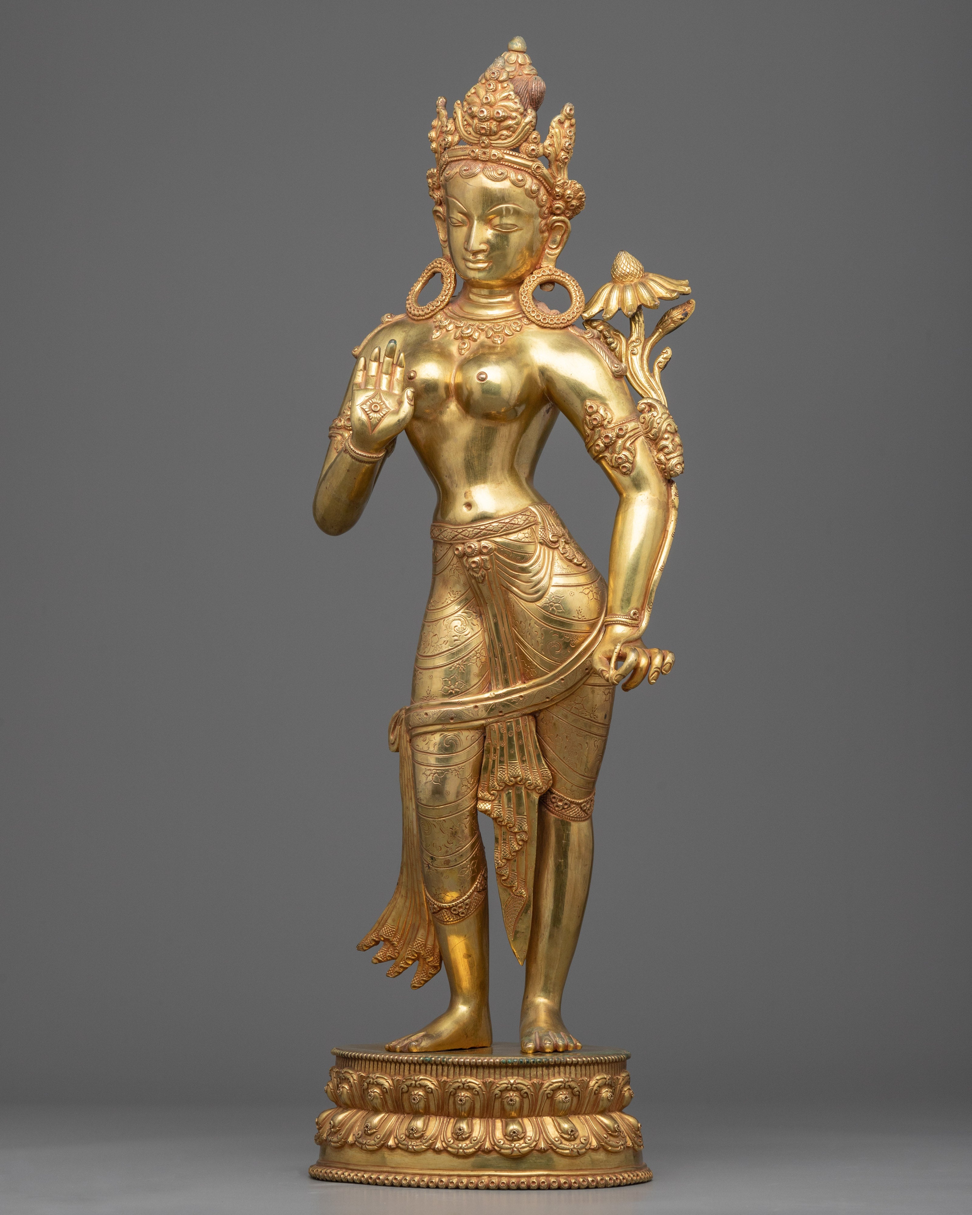 Standing Green Tara Statue | Hand Carved Female Bodhisattva Statue