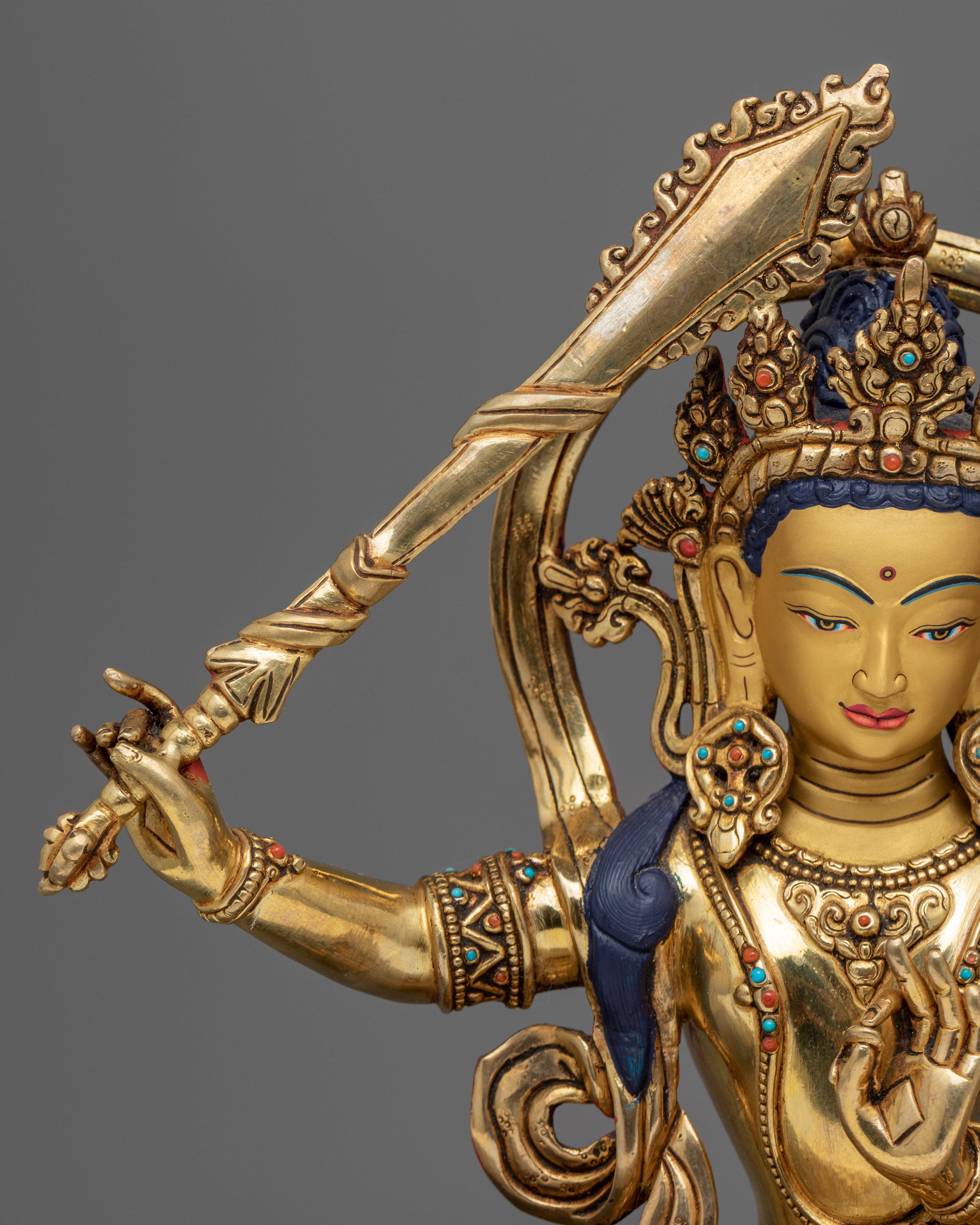 Sword Wielding Manjushri Bodhisattva Statue | Himalayan Style Buddhist Artistry